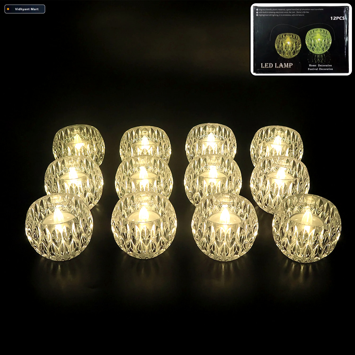 Vidhyant Mart Crystal Style Led Decorative Lamps Set Of 12 Flame 1