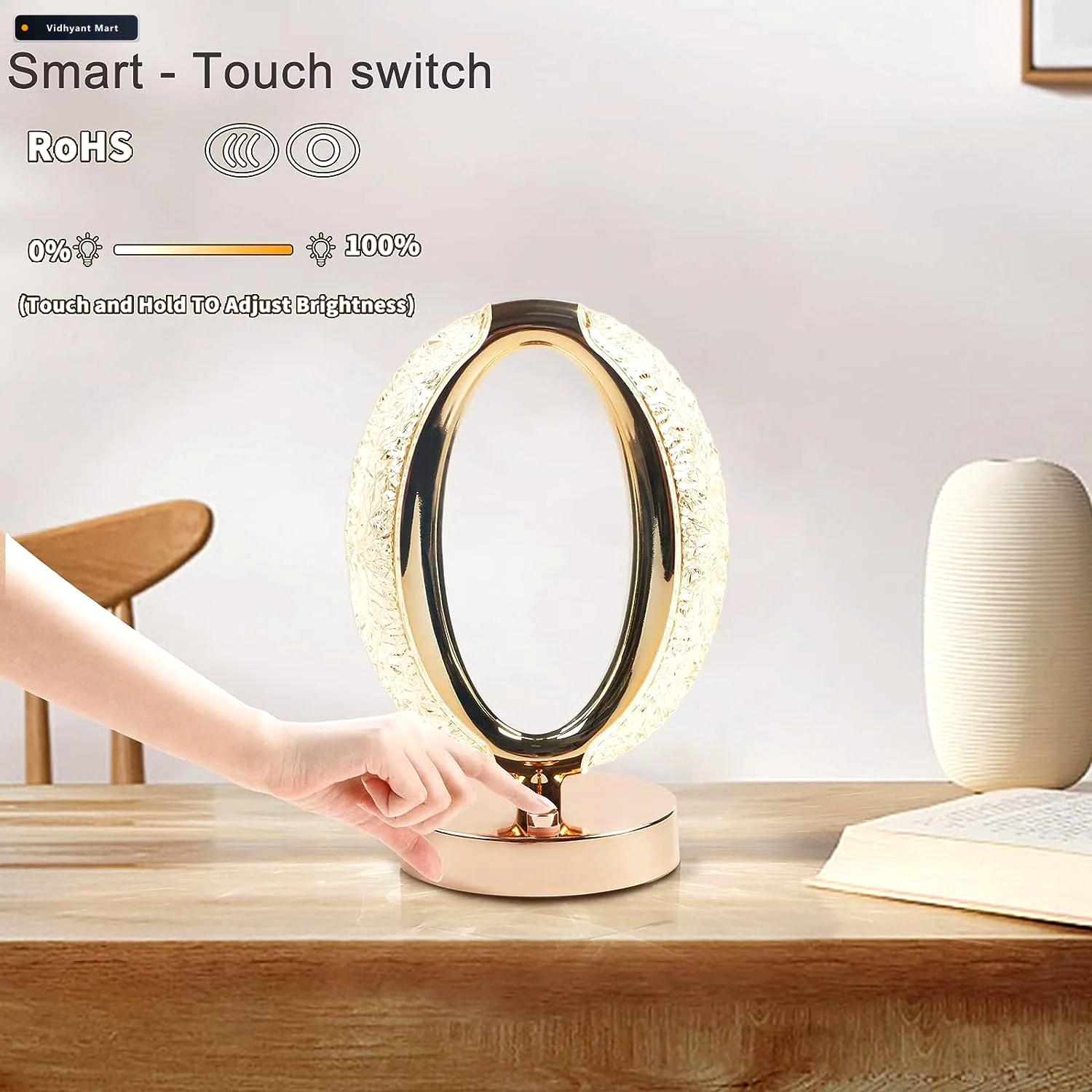 Vidhyant Mart Crystal Table Lamp 3 Way Dimmable Touch Control St 3