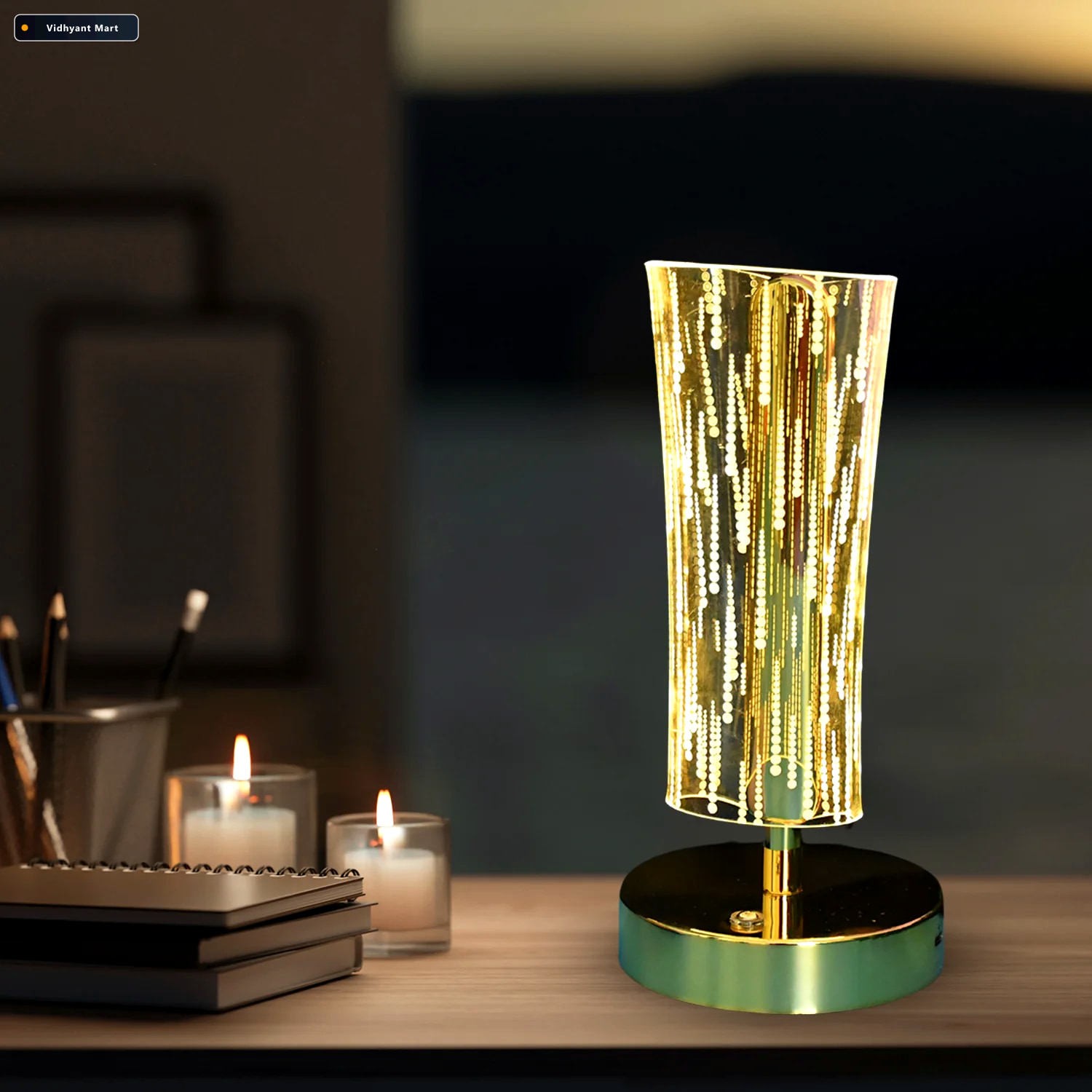 Vidhyant Mart Crystal Table Lamp Elegant Usb Rechargeable Led Gl 3