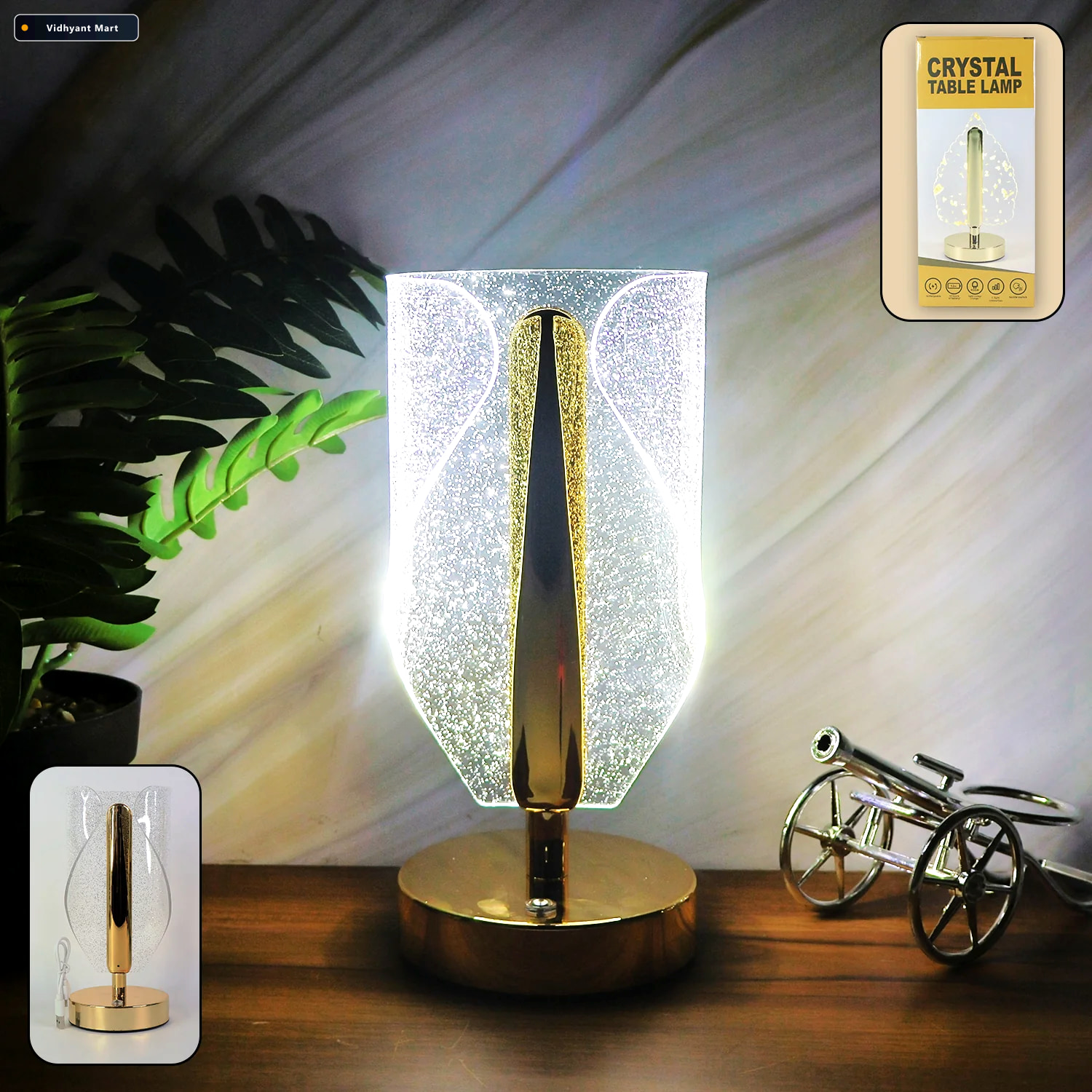 Vidhyant Mart Crystal Table Lamp Luxury Led With Usb Charging 1