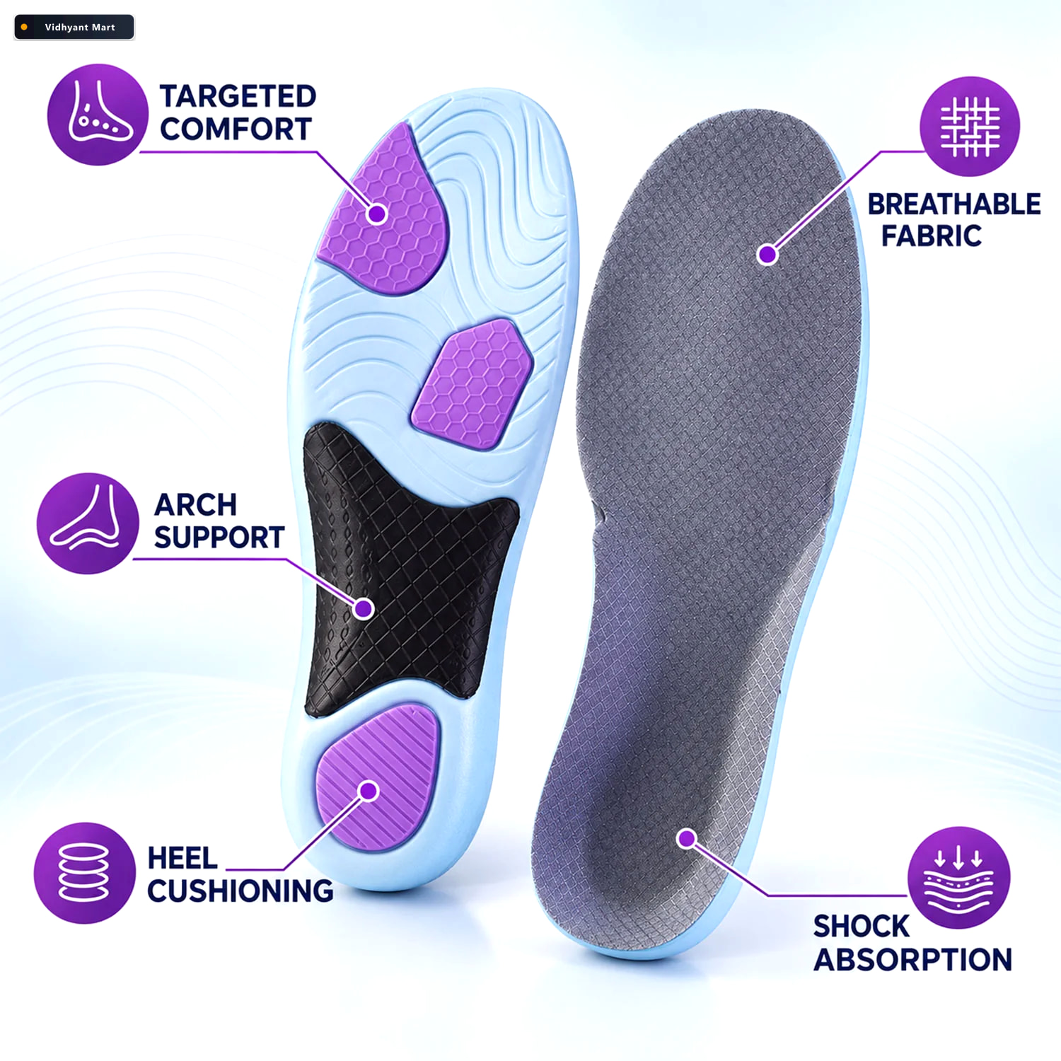 Vidhyant Mart Cushioned Arch Support Shoe Insoles Size 3940 3