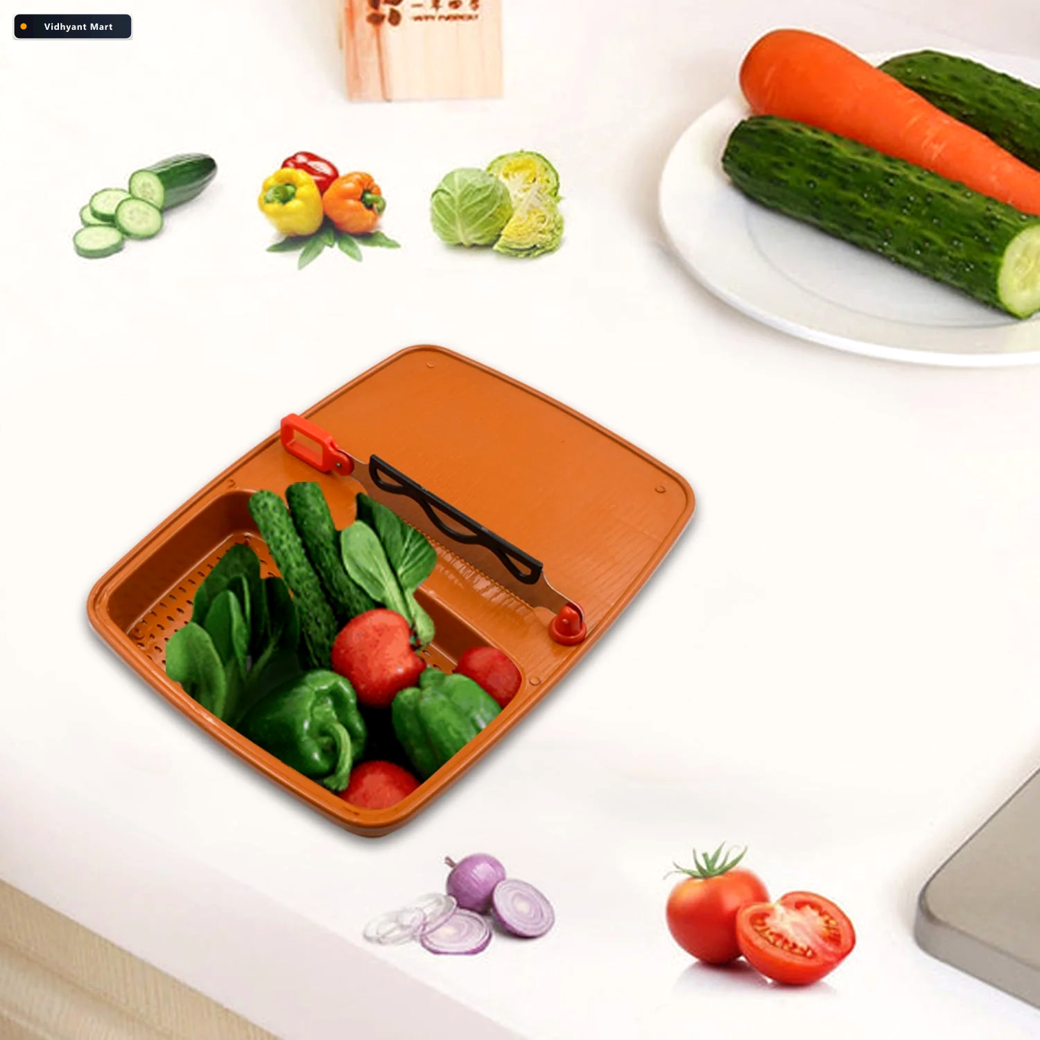 Vidhyant Mart Cut Wash Box 2 In 1 Vegetable Fruit Prep Quickslic 2