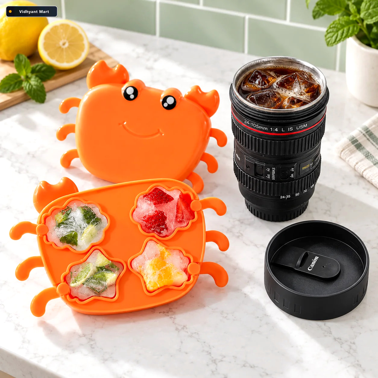 Vidhyant Mart Cute Crab Ice Cube Tray Camera Lens Design Coffee 1