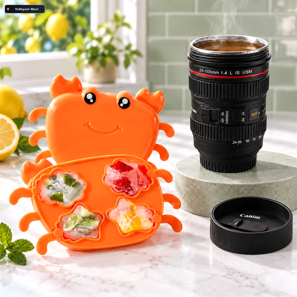 Vidhyant Mart Cute Crab Ice Cube Tray Camera Lens Design Coffee 3