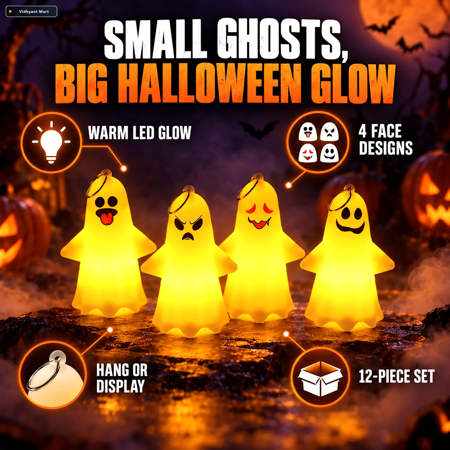 Vidhyant Mart Cute Ghost Led Night Lamps For Halloween Table And 3