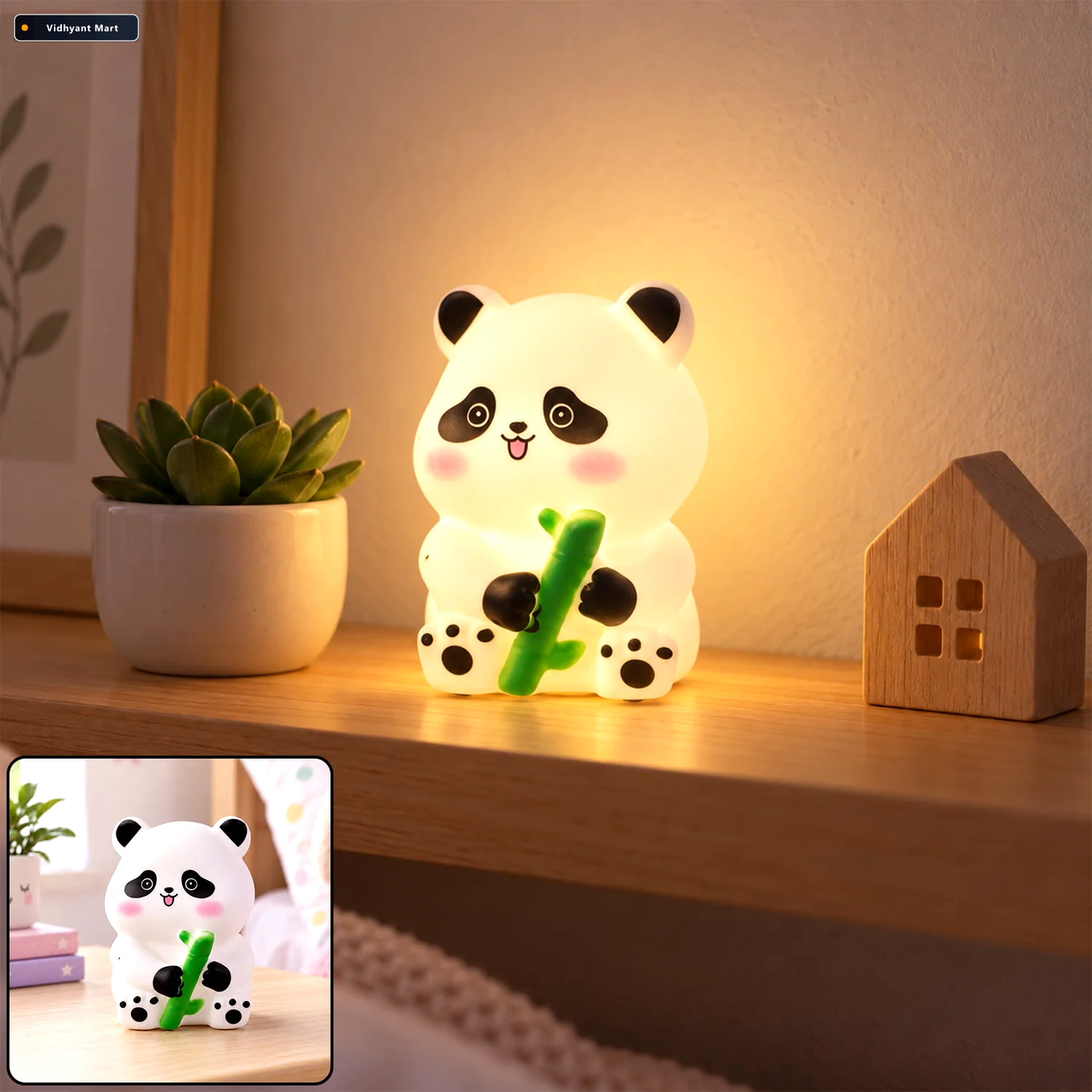Vidhyant Mart Cute Panda Hugging Bamboo Led Night Lamp For Bedsi 1