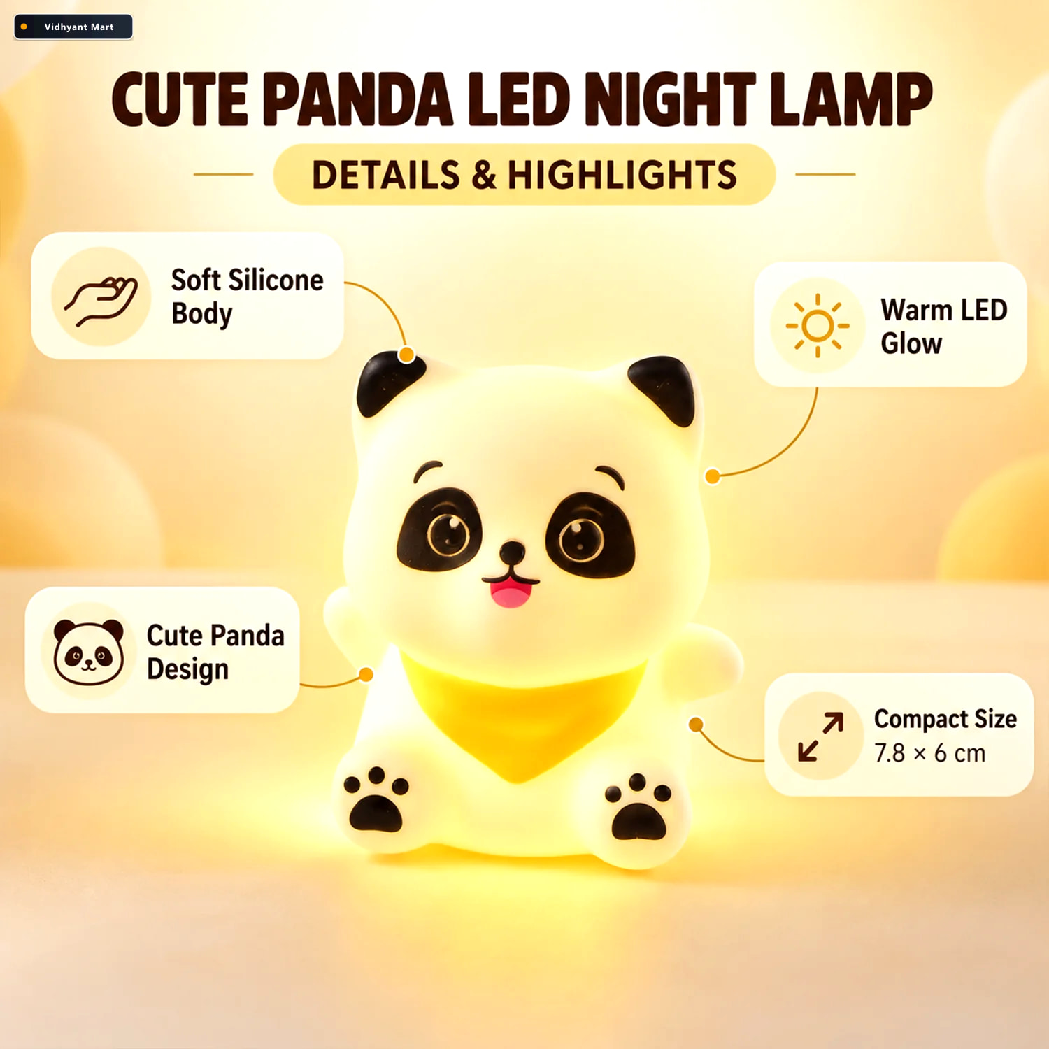 Vidhyant Mart Cute Panda Scarf Night Light With Warm Glow For Be 3