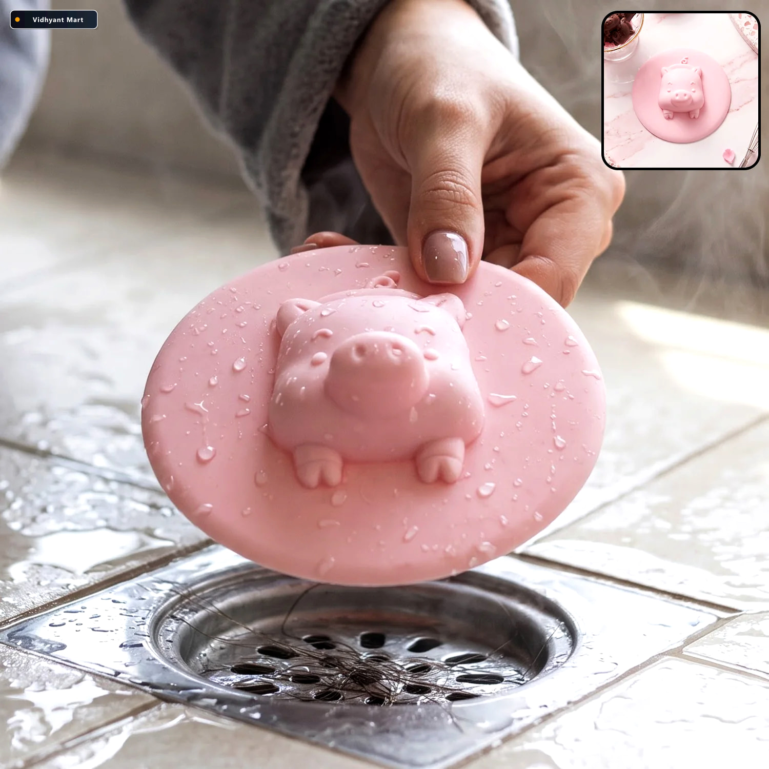 Vidhyant Mart Cute Pig Design Silicone Floor Drain Cover For Bat 1