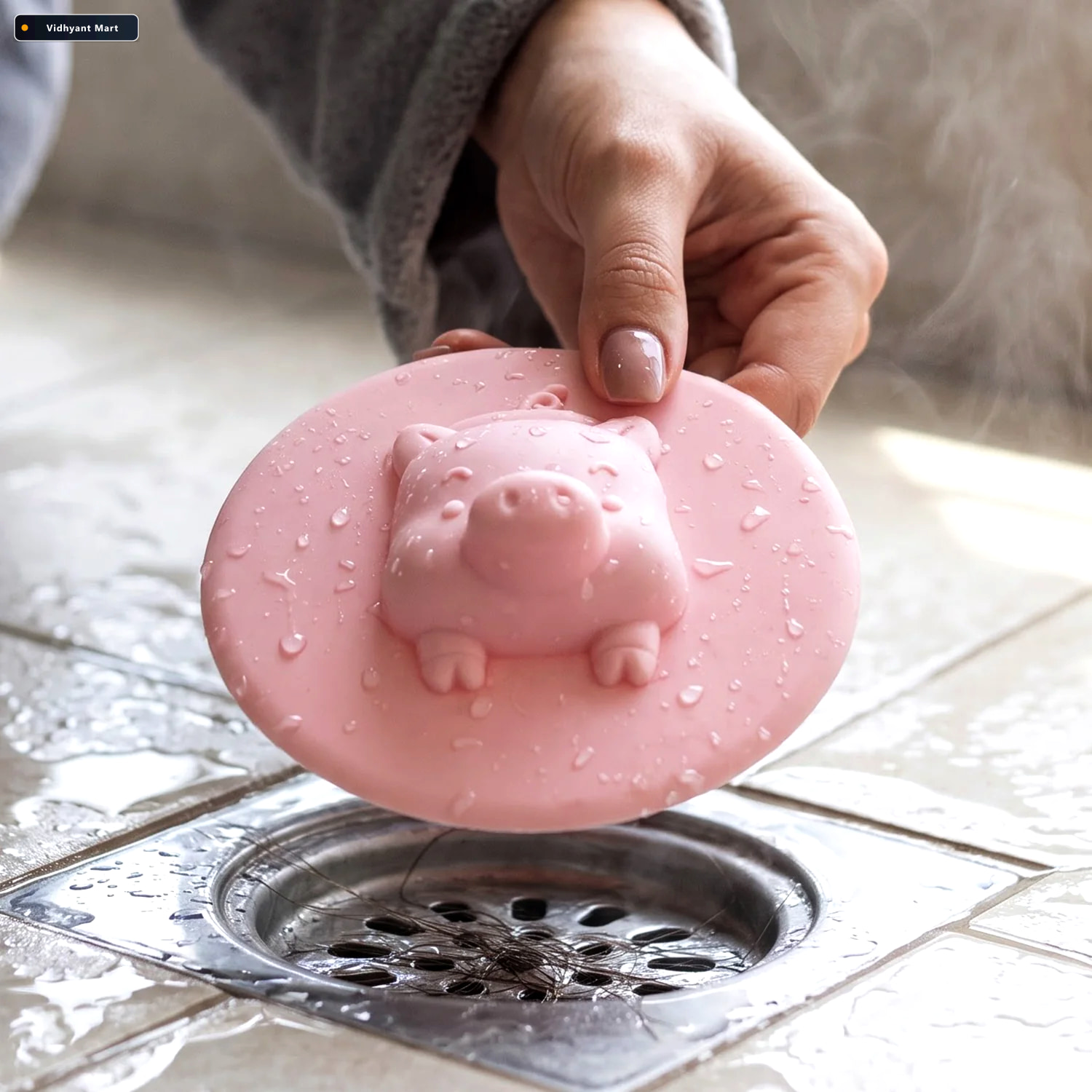 Vidhyant Mart Cute Pig Design Silicone Floor Drain Cover For Bat 2