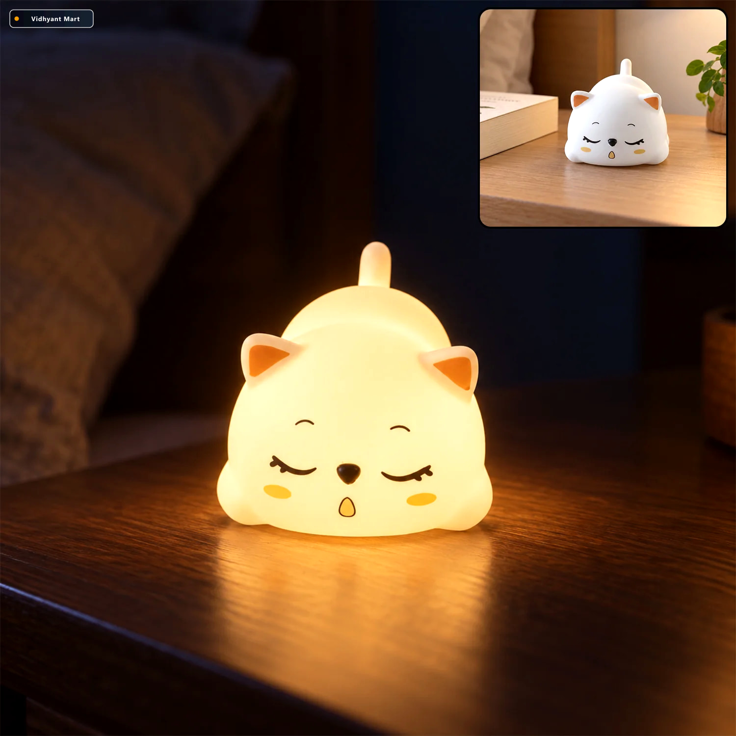 Vidhyant Mart Cute Sleeping Cat Night Light With Warm Glow For B 1