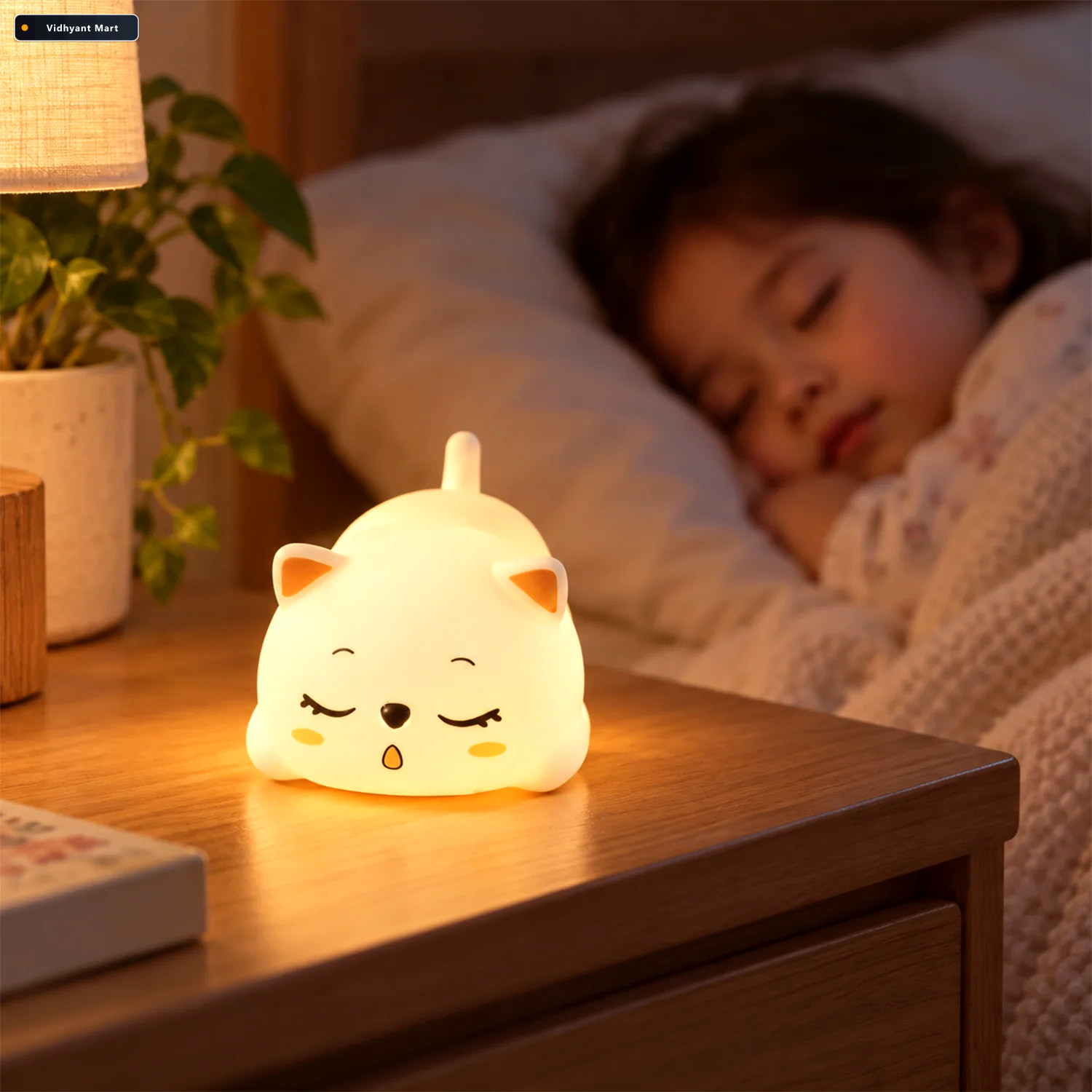 Vidhyant Mart Cute Sleeping Cat Night Light With Warm Glow For B 2