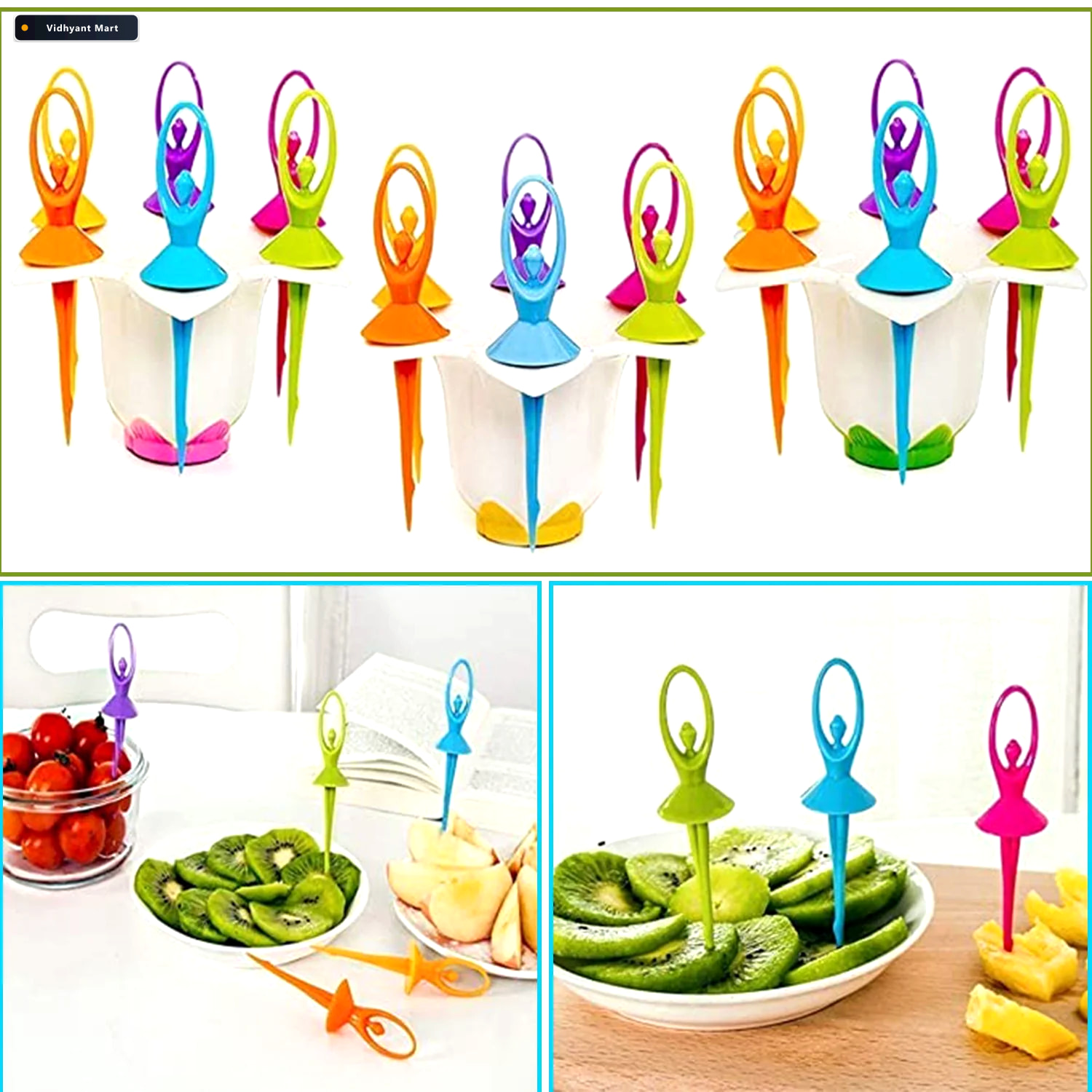 Vidhyant Mart Dancing Doll Fruit Fork Set With Stand 6 Reusable 4