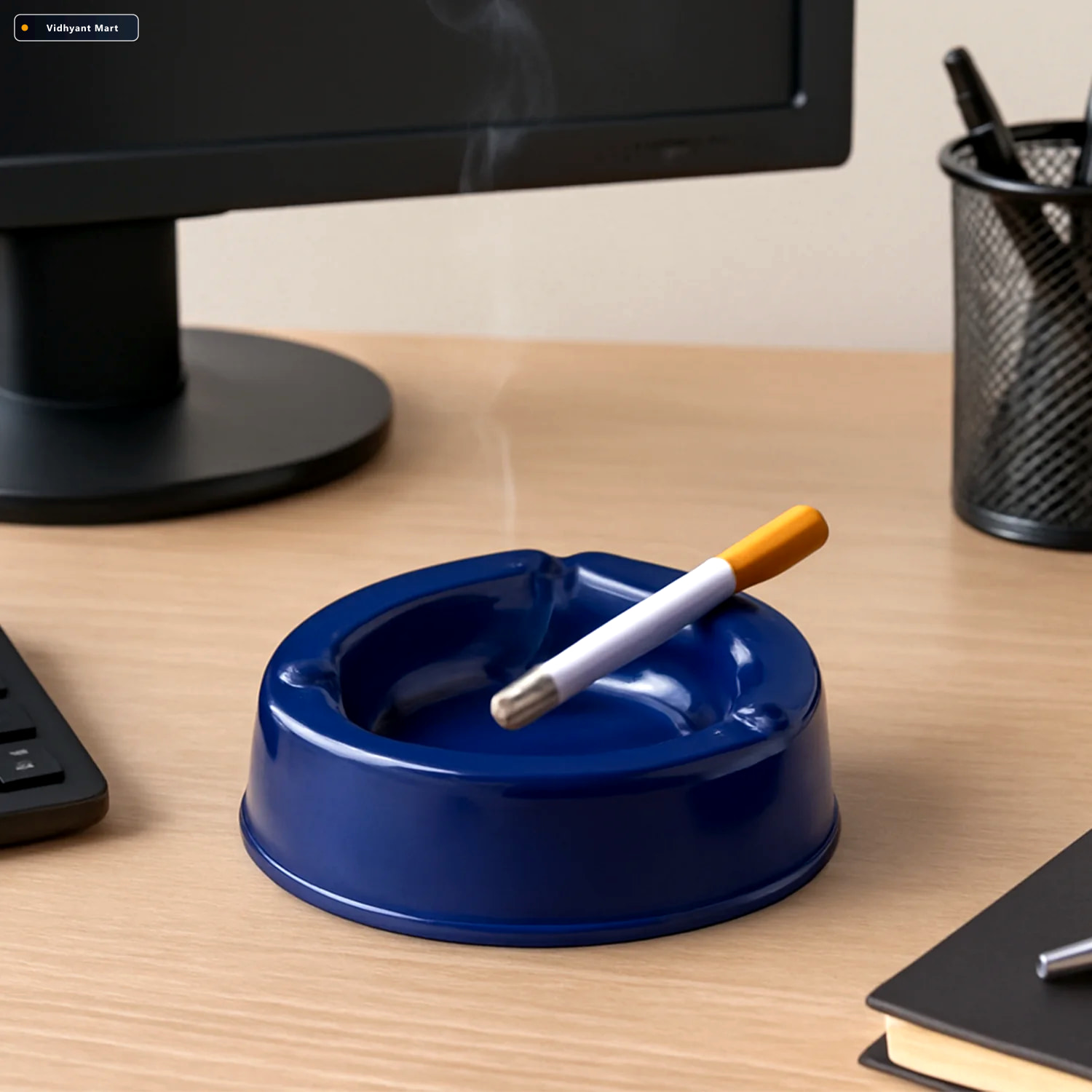 Vidhyant Mart Dark Blue Plastic Ashtray Durable Smokeless 3 Slot 1