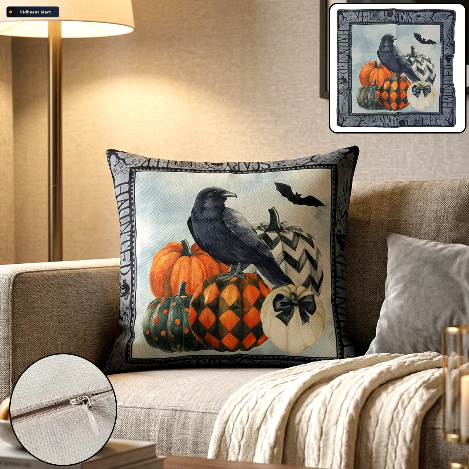 Vidhyant Mart Decorative Cushion Cover Stylish Zipper Closure Fo 1