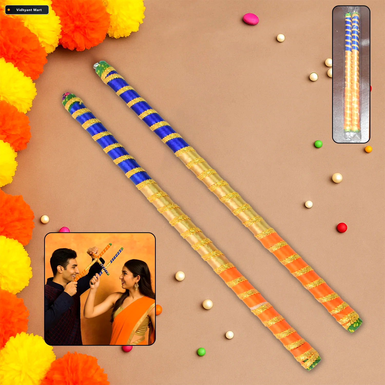 Vidhyant Mart Decorative Dandiya Sticks Colorful Pair For Navrat 1