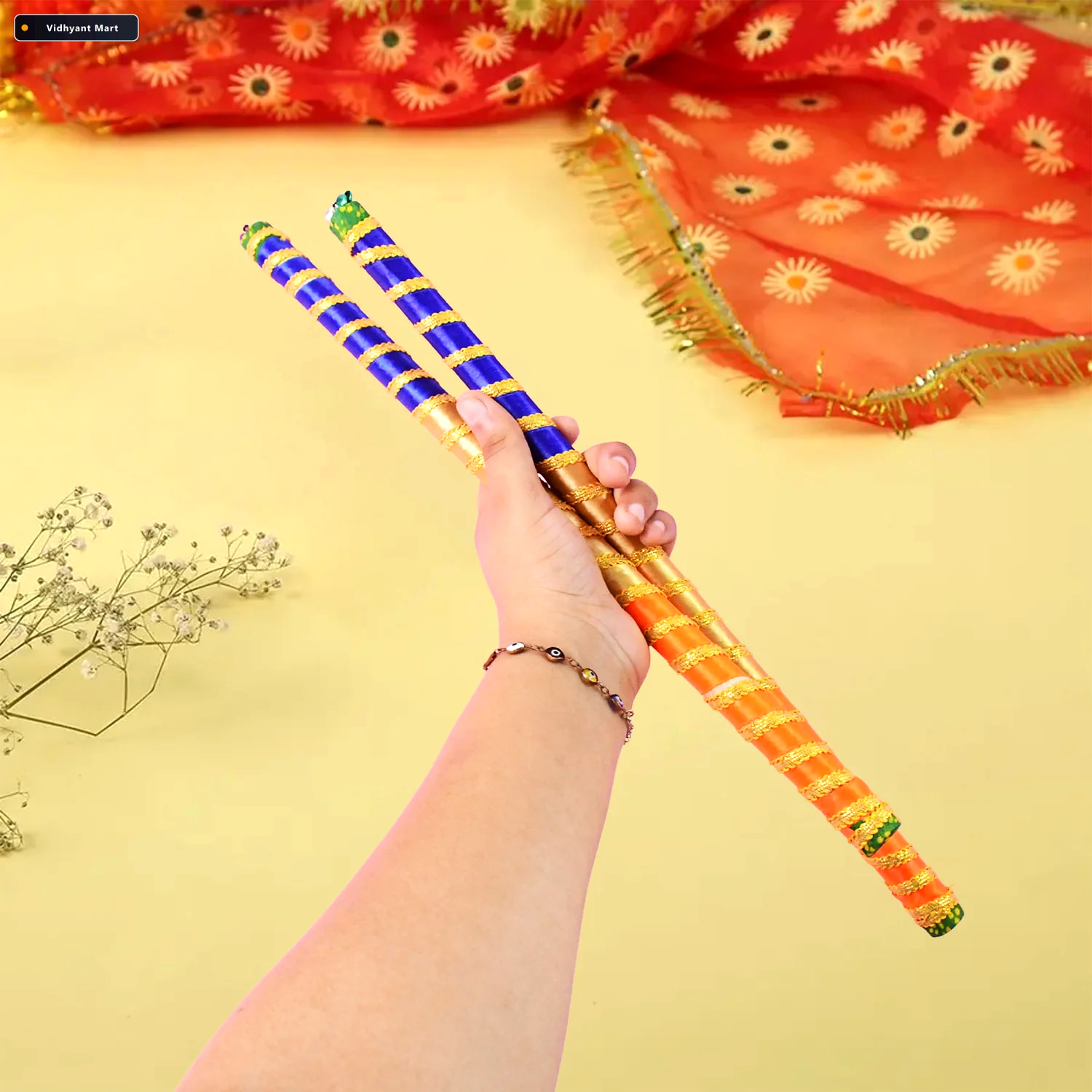 Vidhyant Mart Decorative Dandiya Sticks Colorful Pair For Navrat 3