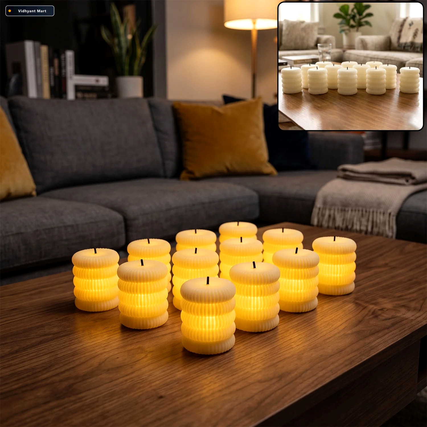 Vidhyant Mart Decorative Flameless Led Candle Set Ribbed Pillar 1