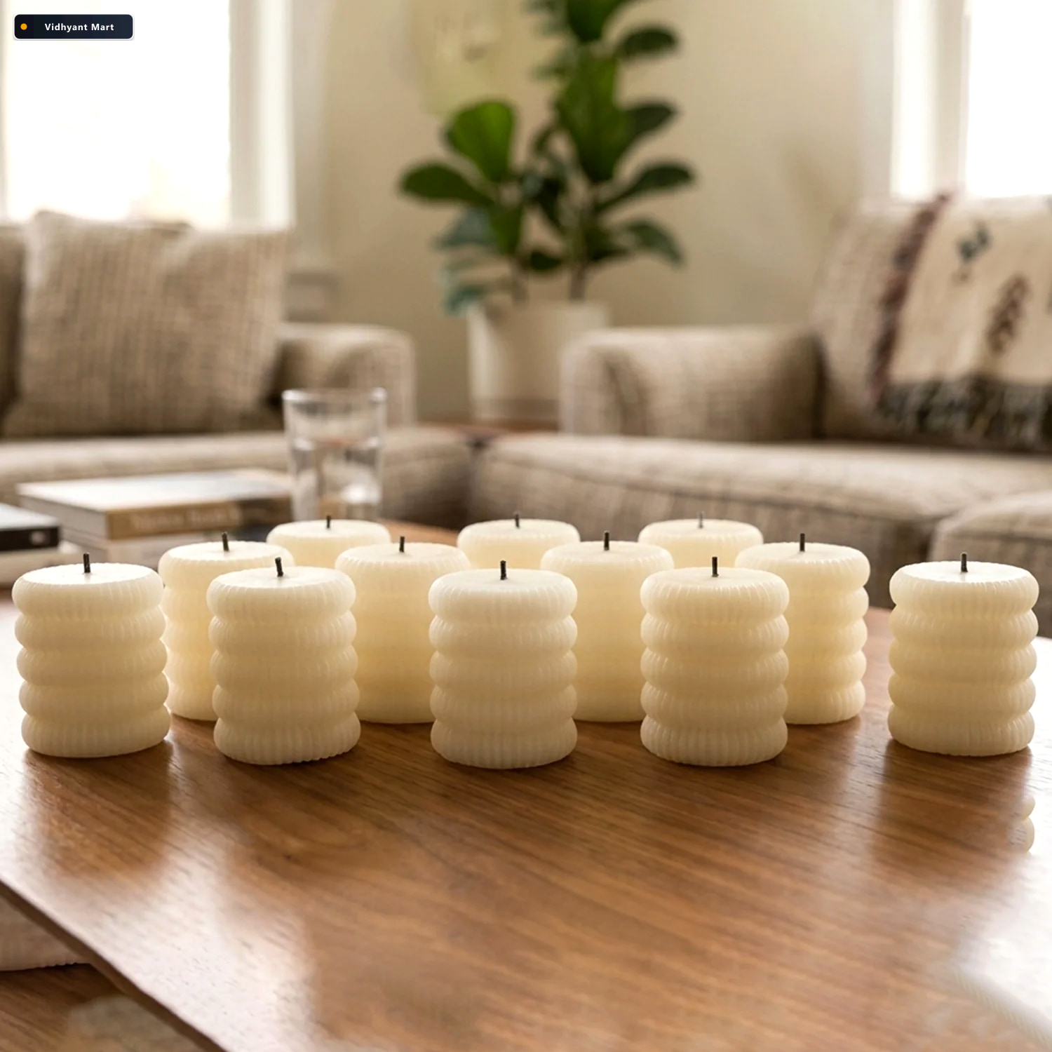 Vidhyant Mart Decorative Flameless Led Candle Set Ribbed Pillar 2