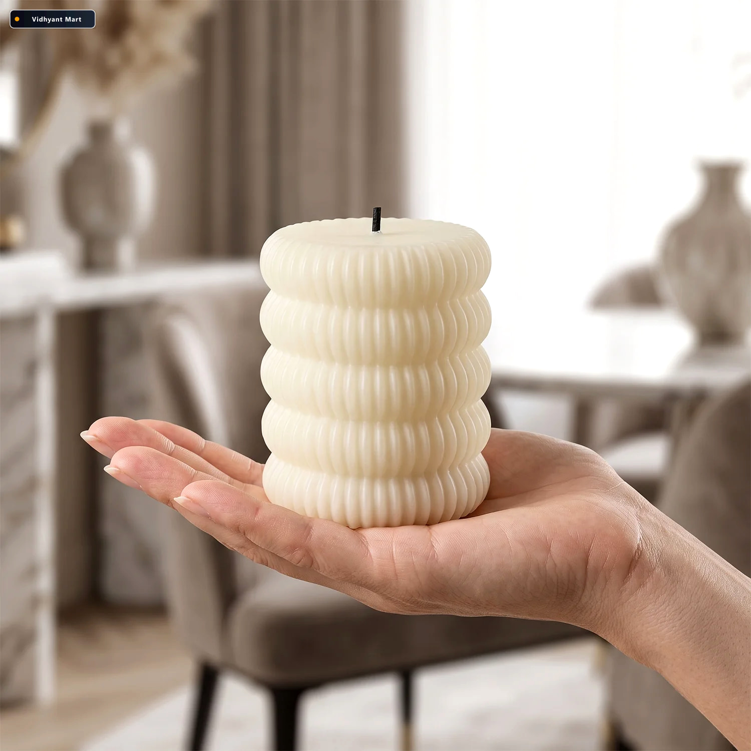Vidhyant Mart Decorative Flameless Led Candle Set Ribbed Pillar 3