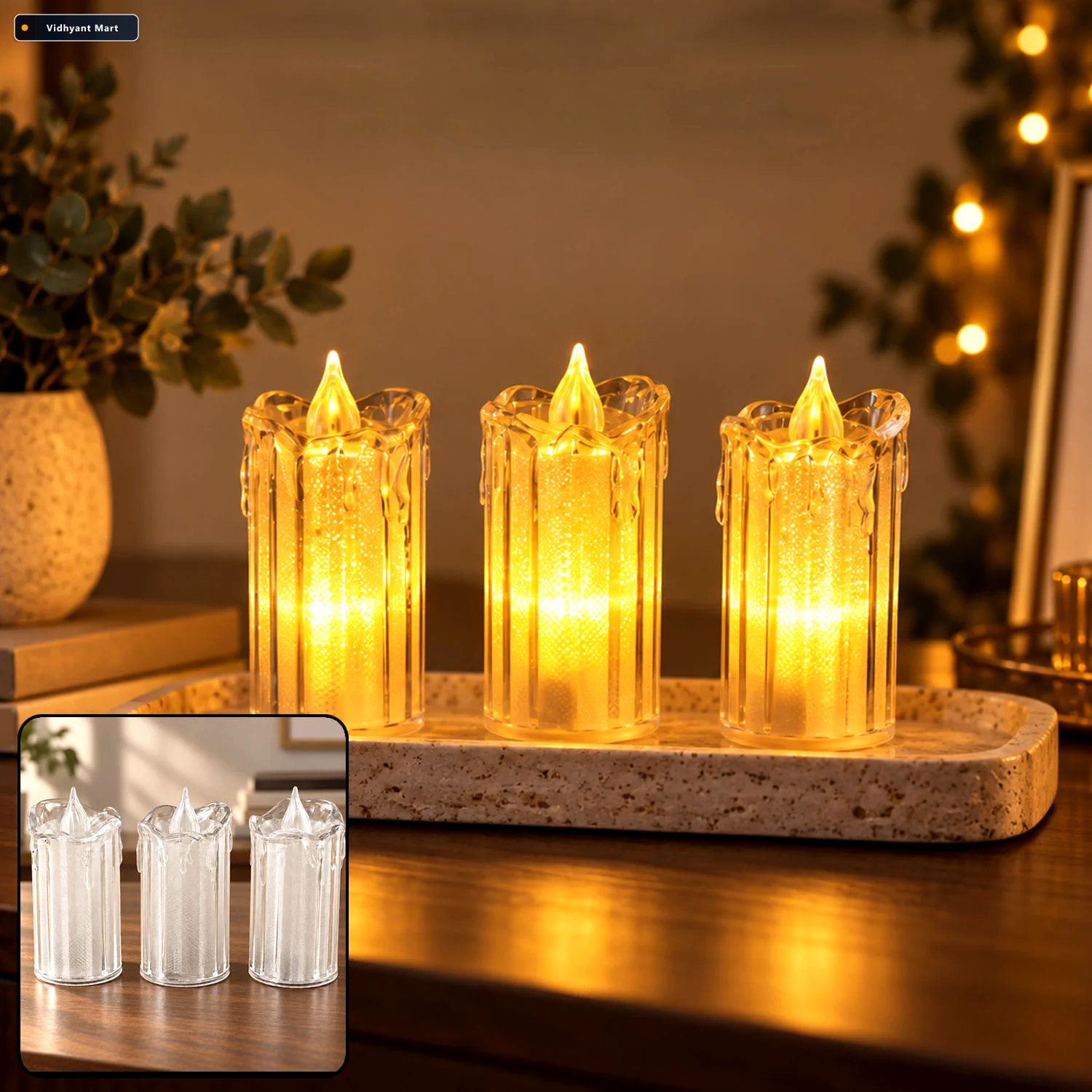 Vidhyant Mart Decorative Flameless Led Candles With Warm Glow Fo 1