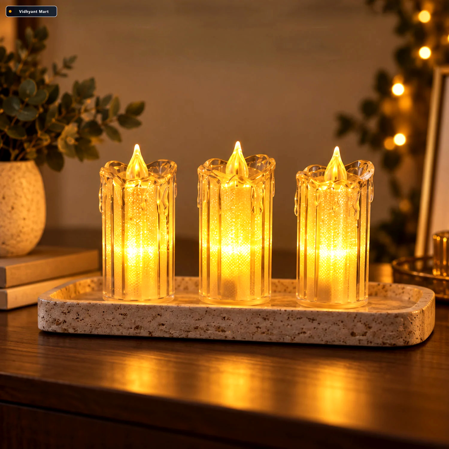 Vidhyant Mart Decorative Flameless Led Candles With Warm Glow Fo 2