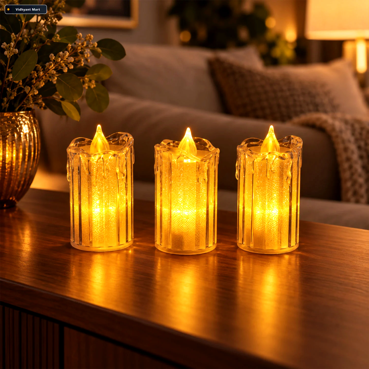 Vidhyant Mart Decorative Flameless Led Candles With Warm Glow Fo 3