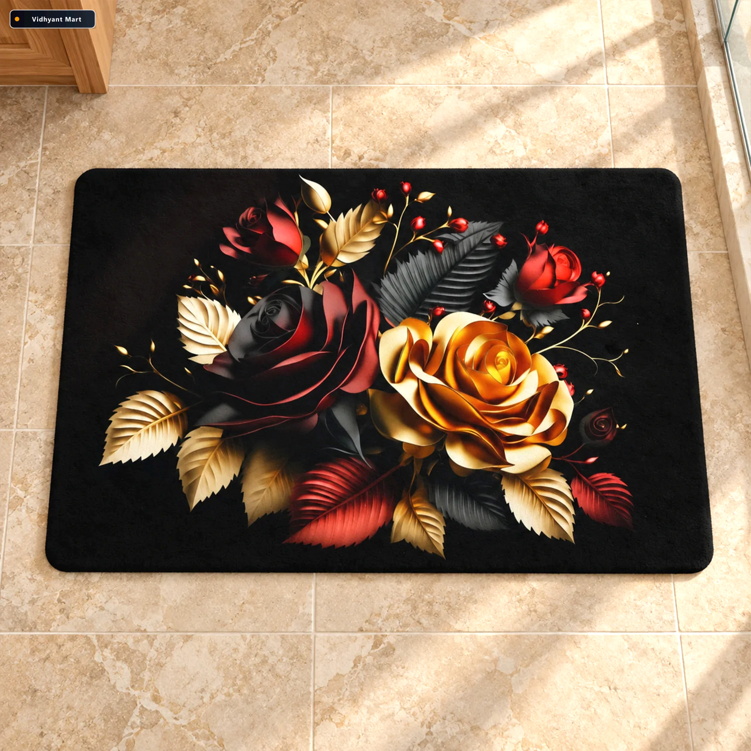 Vidhyant Mart Decorative Floral Rose Print Bathroom Floor Mat Mi 2