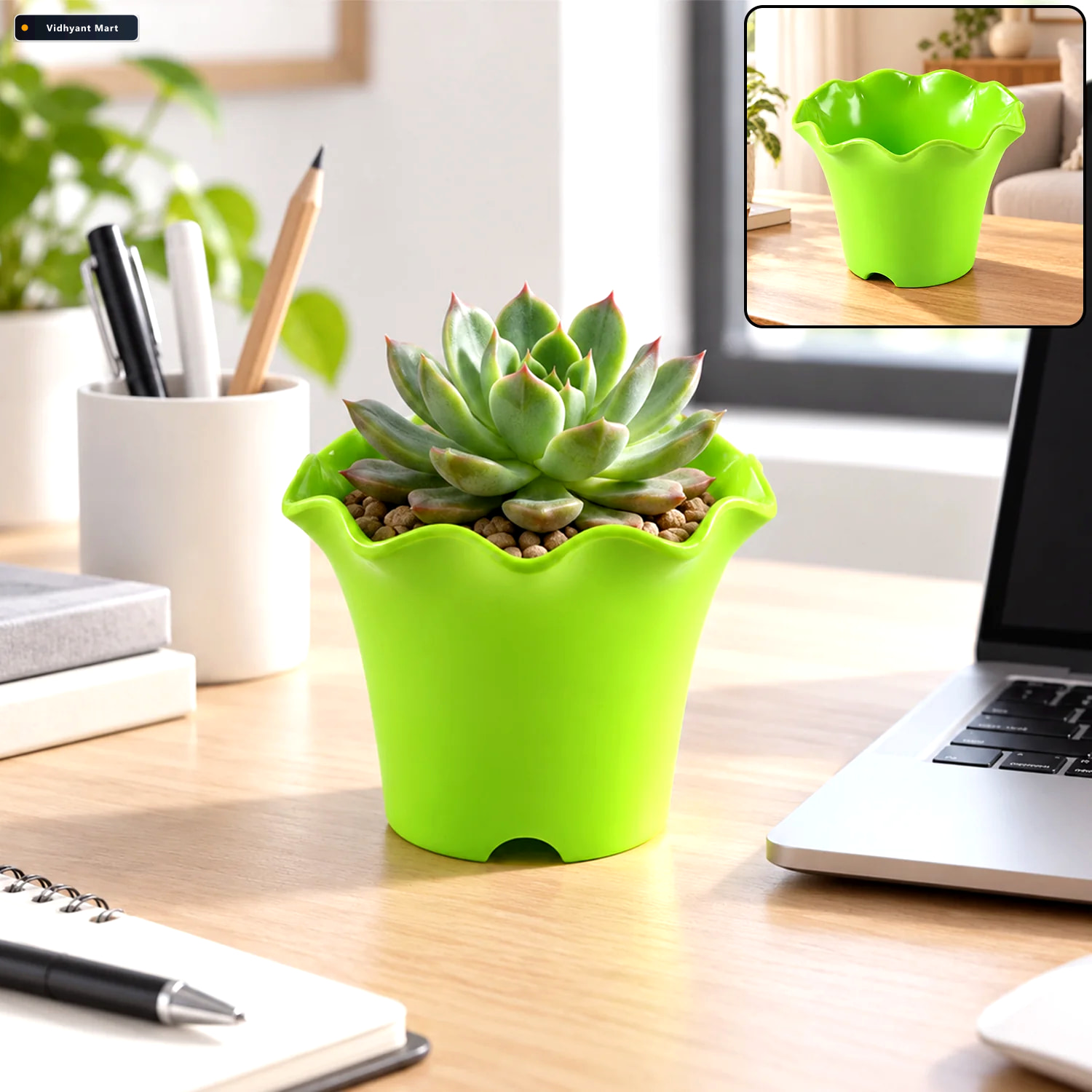 Vidhyant Mart Decorative Plastic Flower Pot Planter With Wavy Ri 1