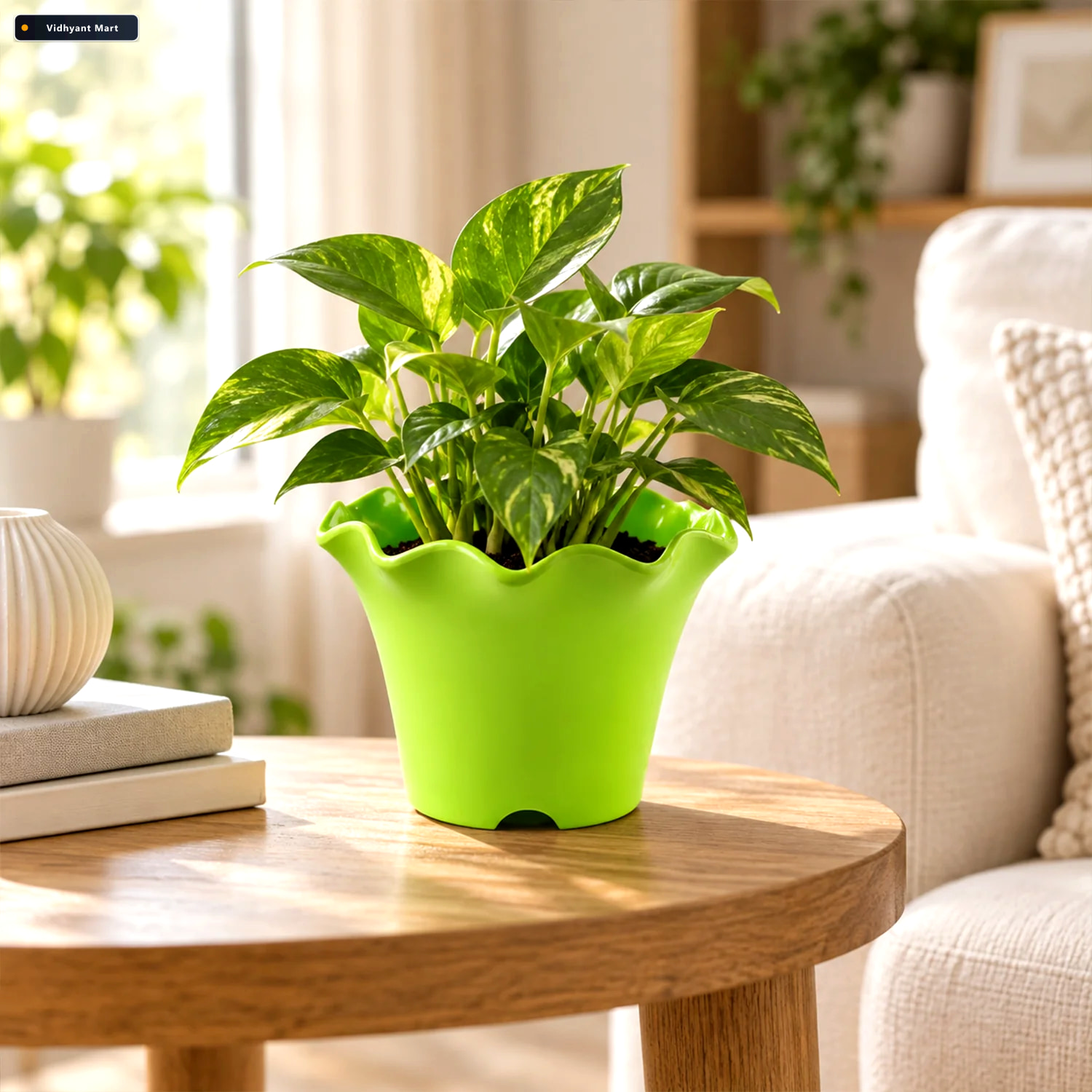 Vidhyant Mart Decorative Plastic Flower Pot Planter With Wavy Ri 2
