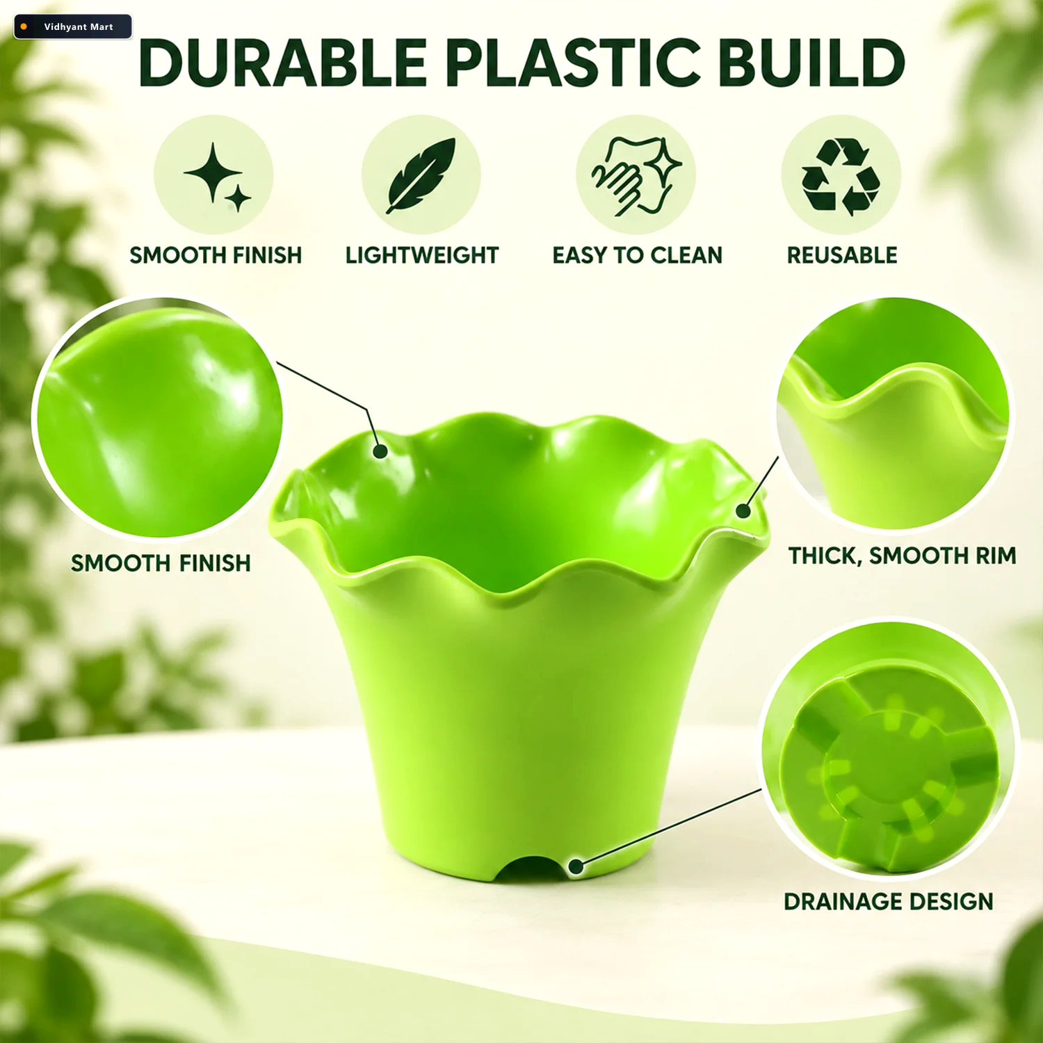 Vidhyant Mart Decorative Plastic Flower Pot Planter With Wavy Ri 3