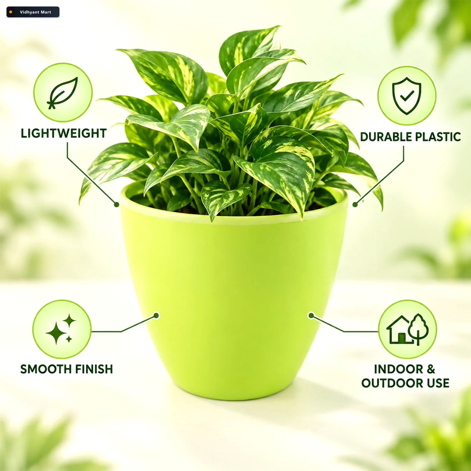 Vidhyant Mart Decorative Plastic Flower Pot With Smooth Finish F 3