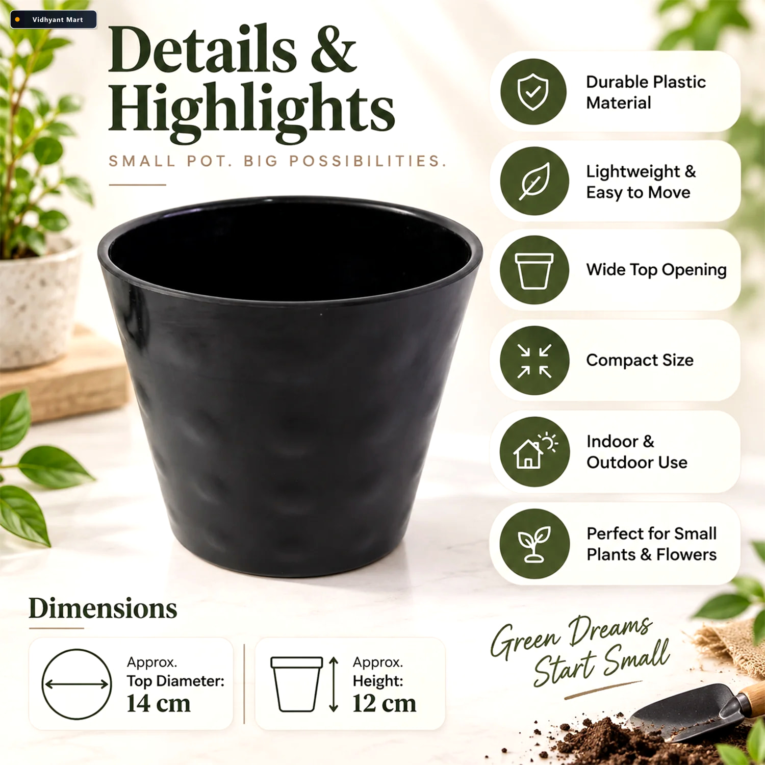 Vidhyant Mart Decorative Round Plastic Flower Pot For Indoor And 3