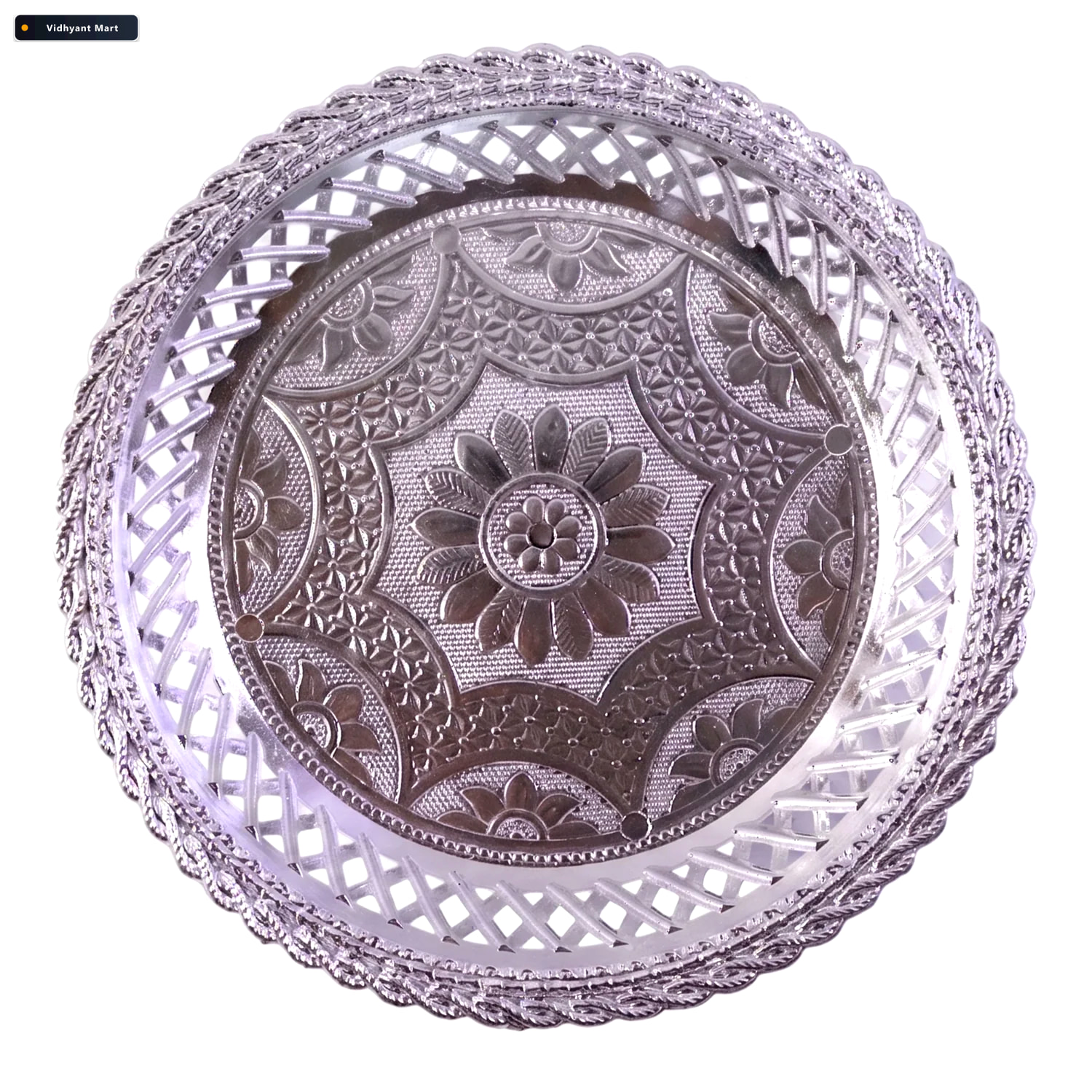 Vidhyant Mart Decorative Silver Serving Tray Elegant Round Flora 4