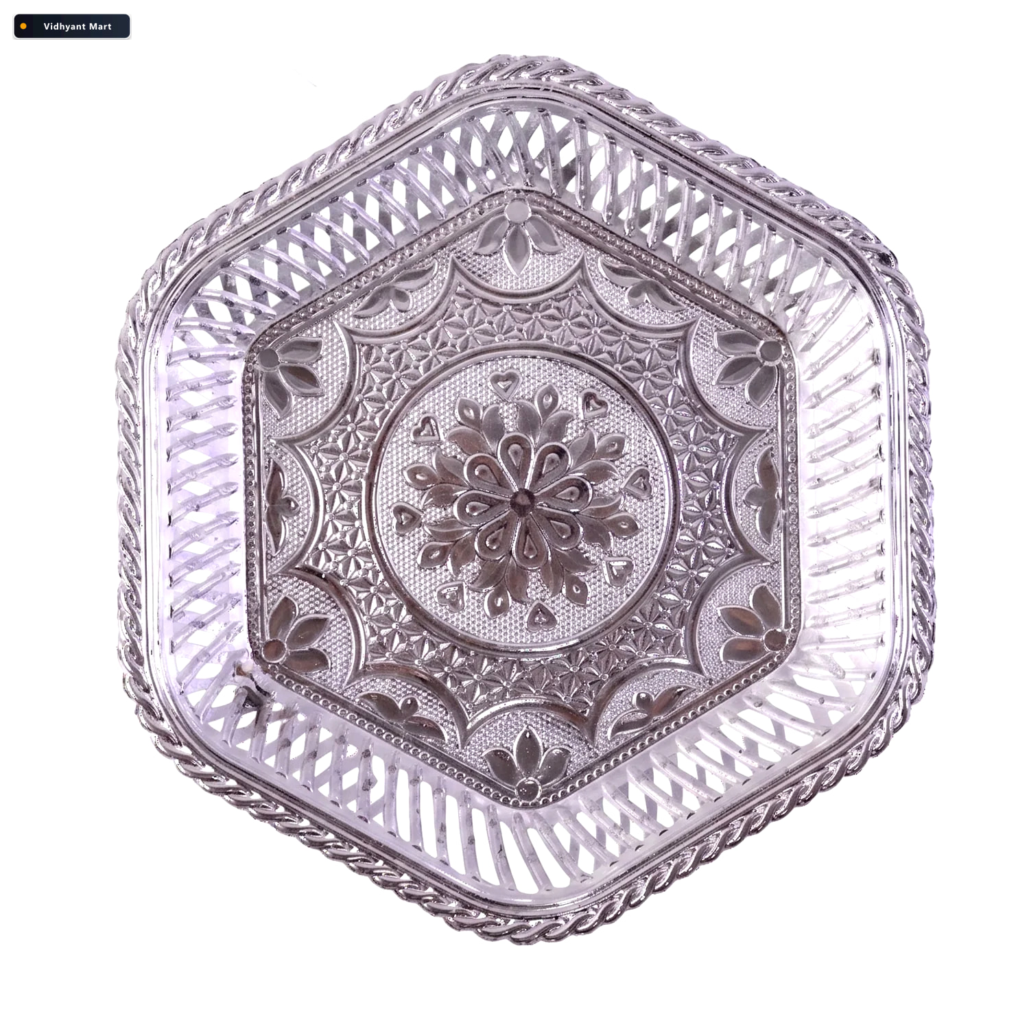 Vidhyant Mart Decorative Silver Serving Tray Traditional Embosse 4