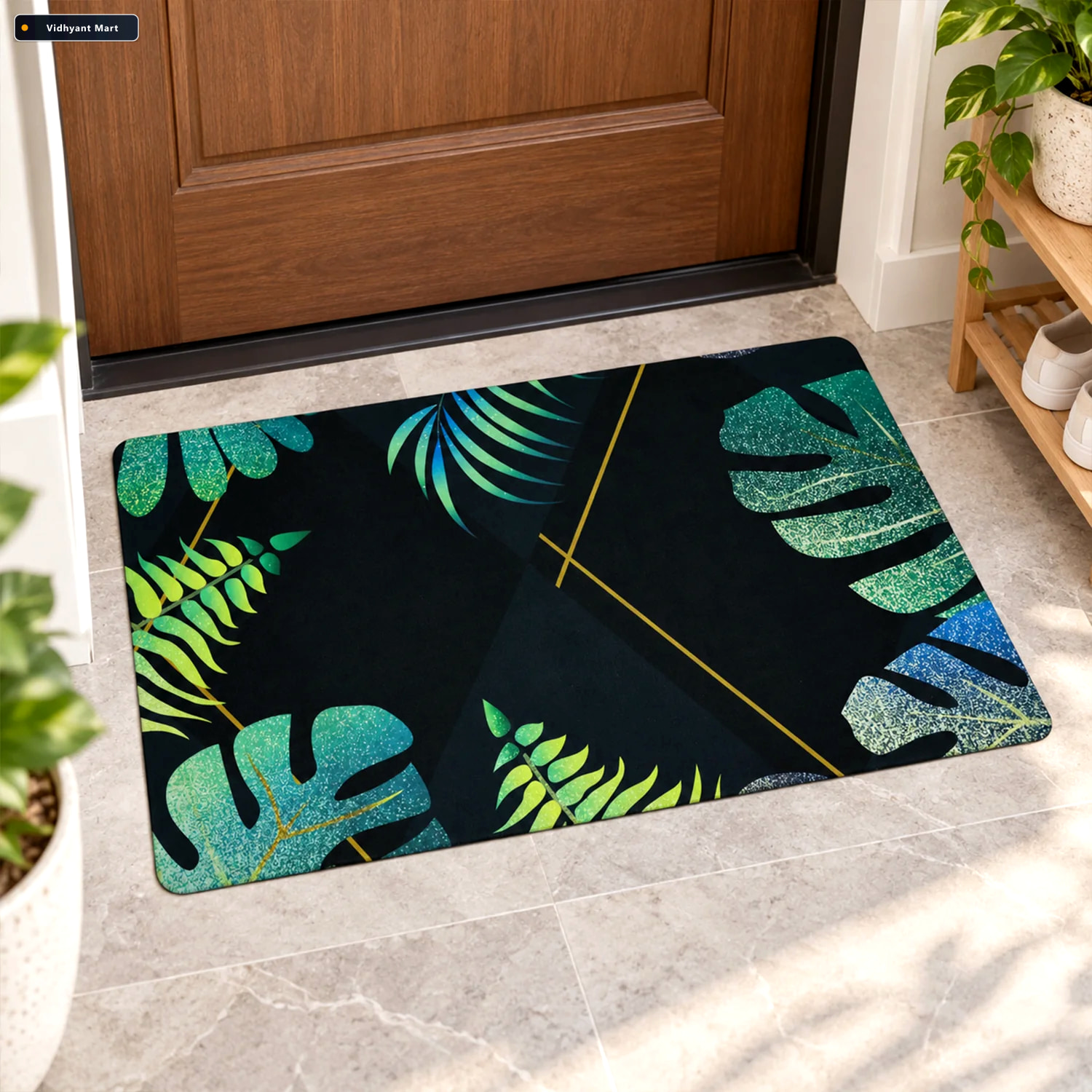 Vidhyant Mart Decorative Tropical Leaf Print Floor Mat For Indoo 2