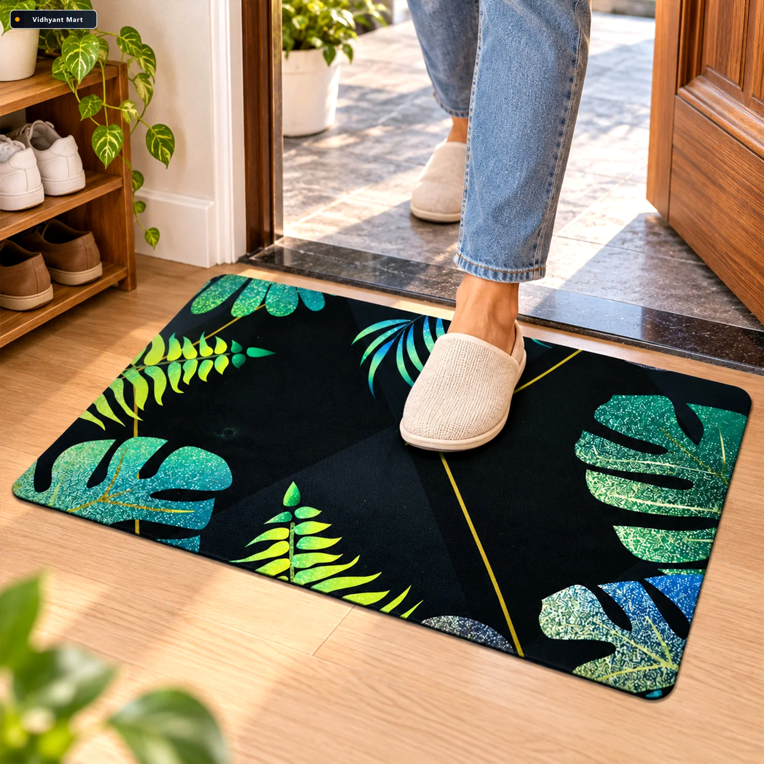 Vidhyant Mart Decorative Tropical Leaf Print Floor Mat For Indoo 3