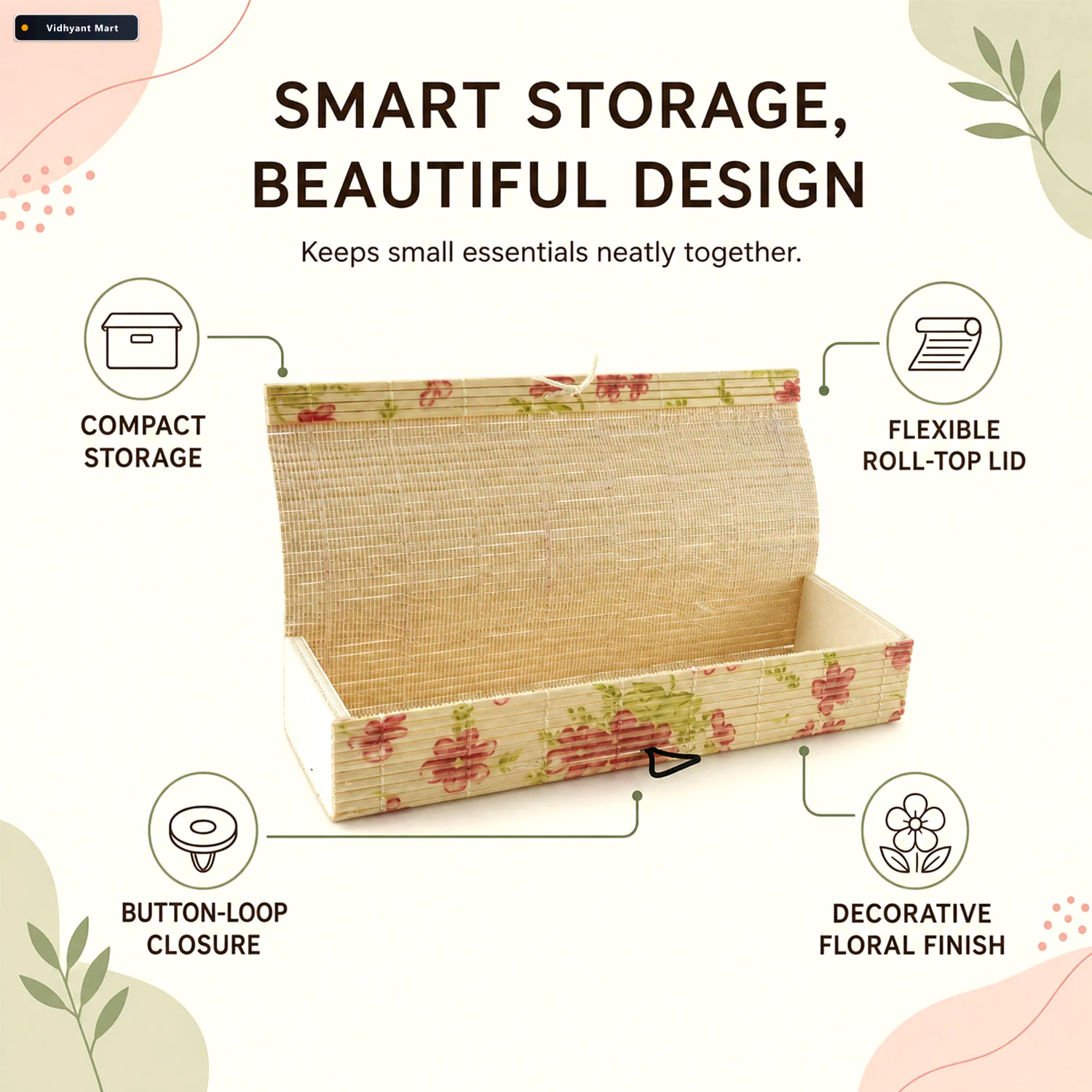 Vidhyant Mart Decorative Wooden Floral Empty Storage Box With Ro 2