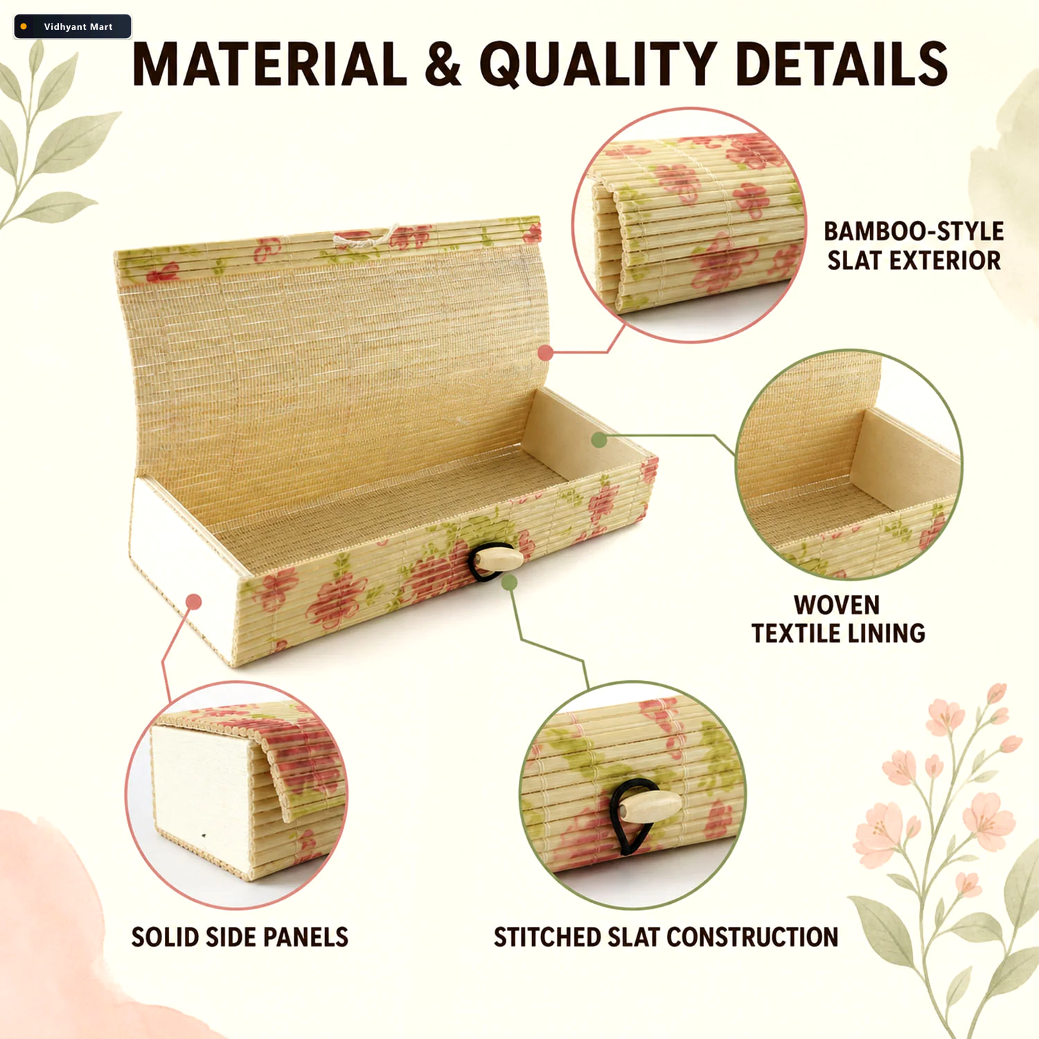 Vidhyant Mart Decorative Wooden Floral Empty Storage Box With Ro 3