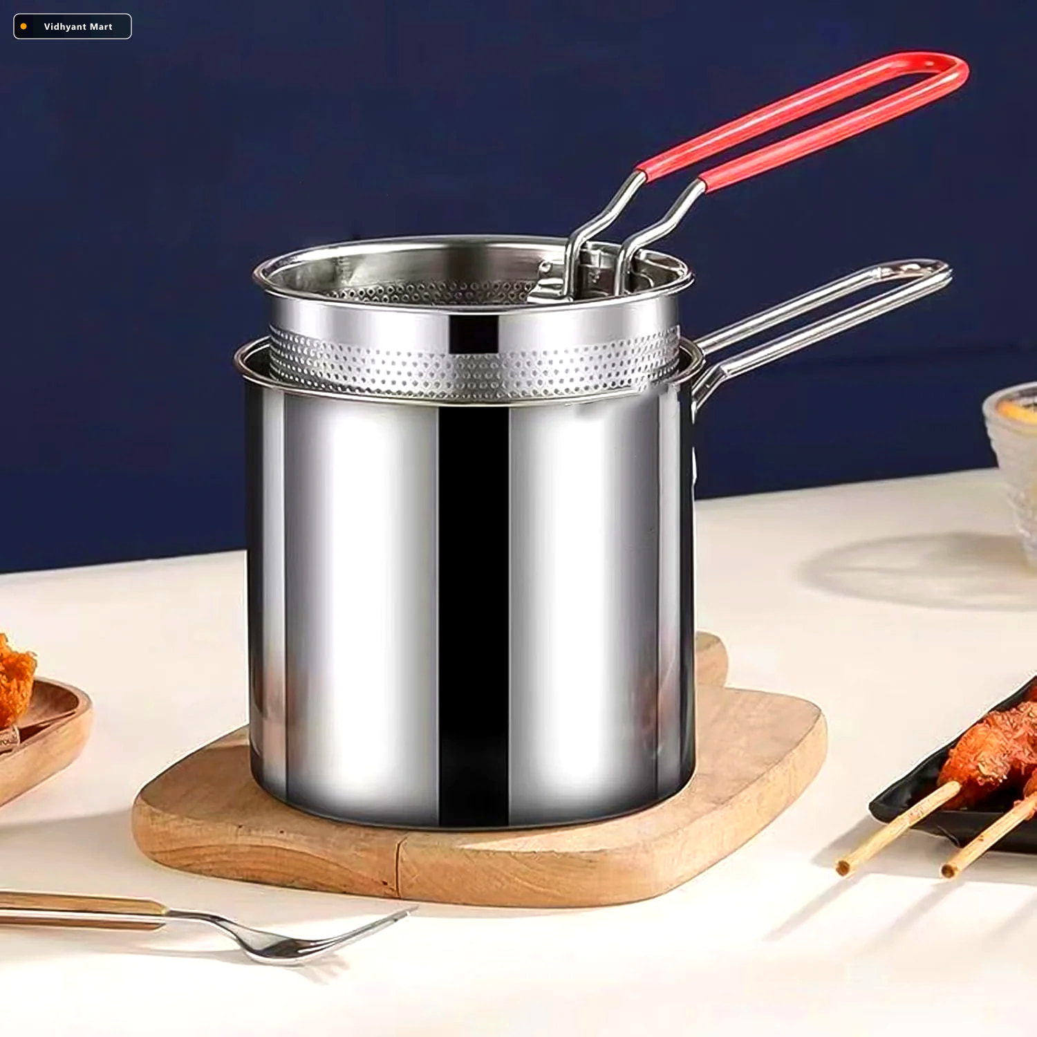Vidhyant Mart Deep Frying Pot Stainless Steel With Strainer Bask 2