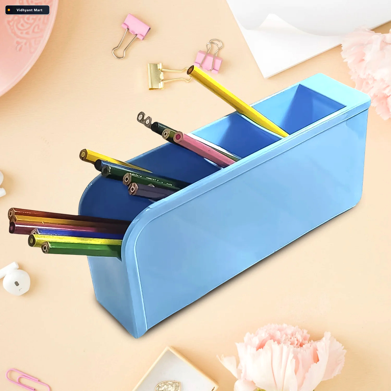 Vidhyant Mart Desktop Pen Holder 4 Comp Stationery Organiser For 2