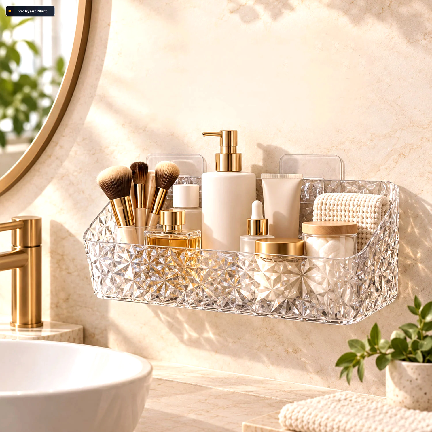 Vidhyant Mart Diamond Design Bathroom Wall Rack For Toiletries A 1