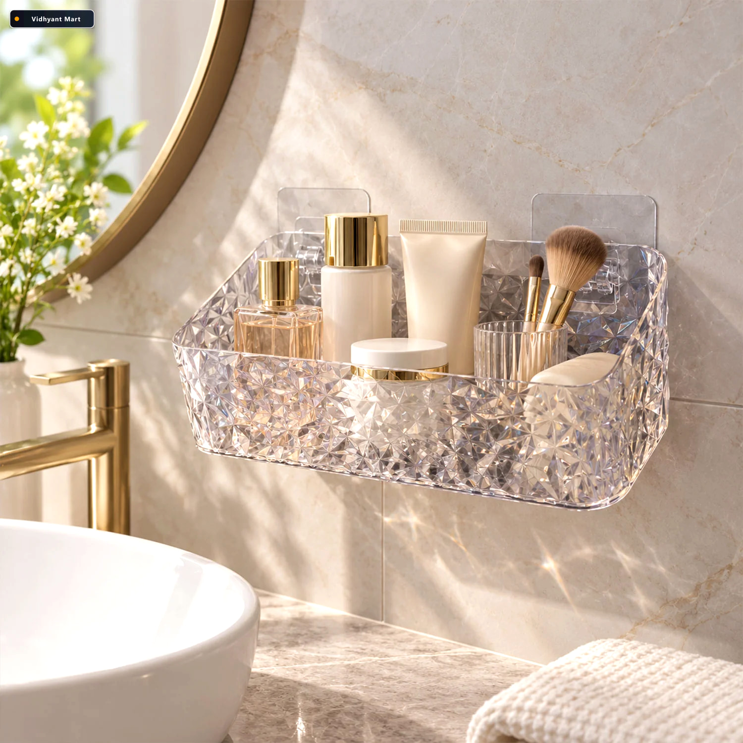 Vidhyant Mart Diamond Design Bathroom Wall Rack For Toiletries A 2