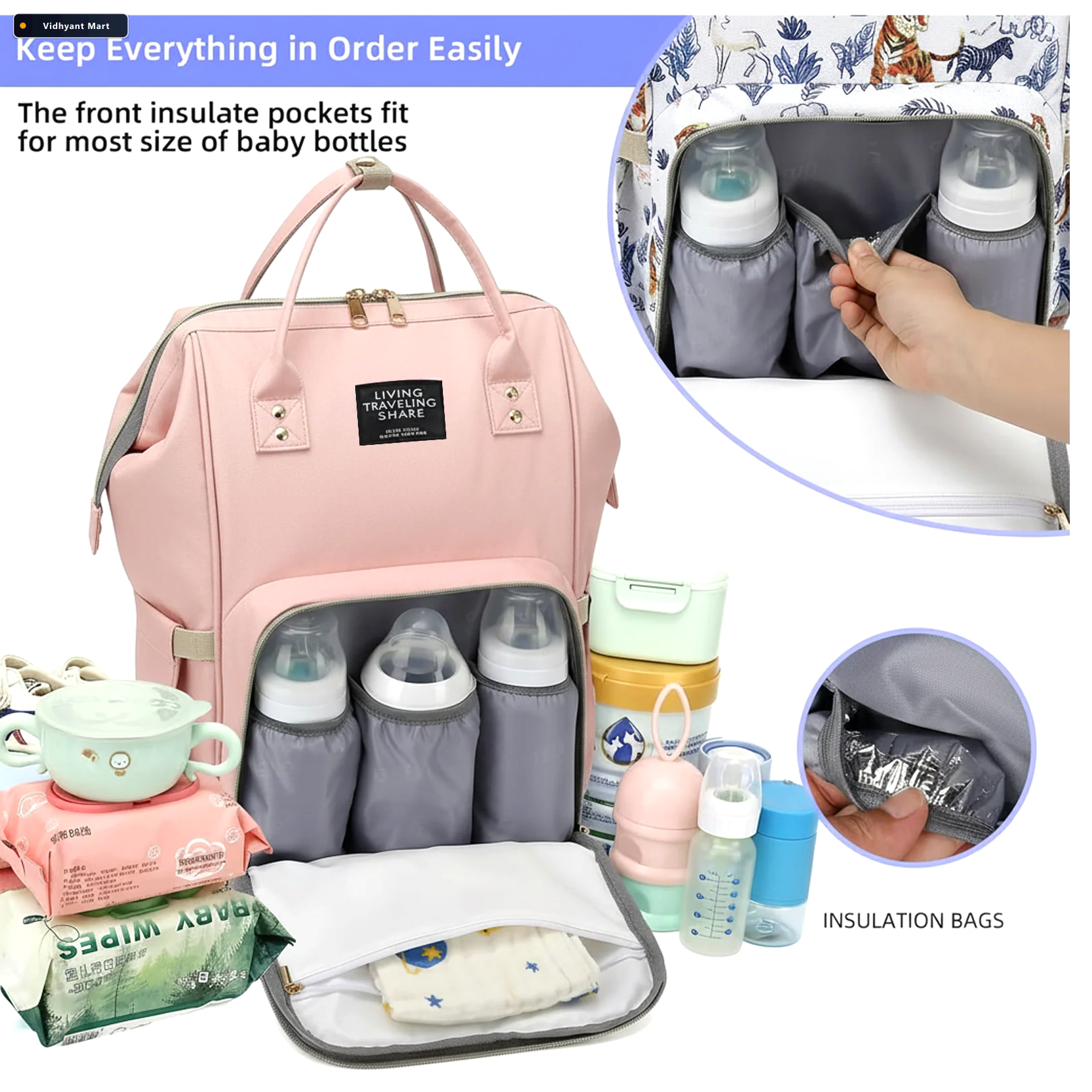 Vidhyant Mart Diaper Bag Backpack Large Capacity Multipurpose To 3