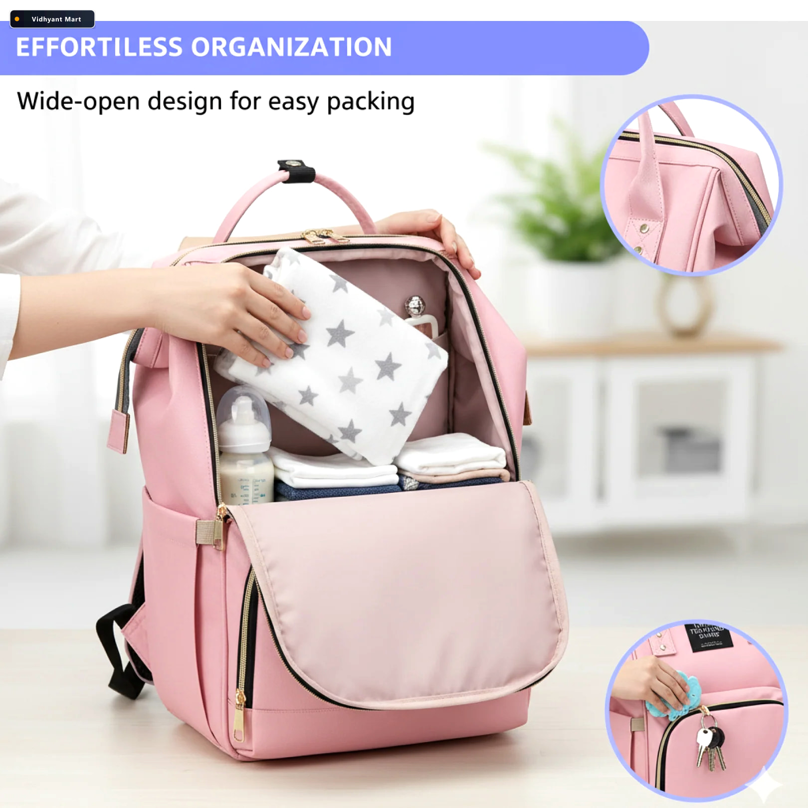 Vidhyant Mart Diaper Bag Backpack Large Capacity Multipurpose To 4
