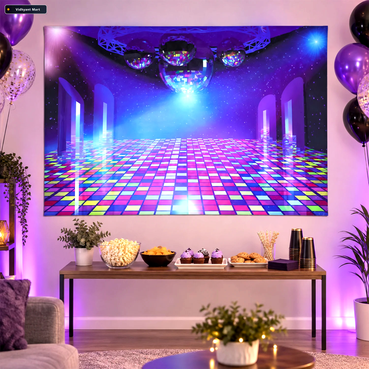 Vidhyant Mart Disco Dance Floor Print Backdrop Curtain For Birth 3