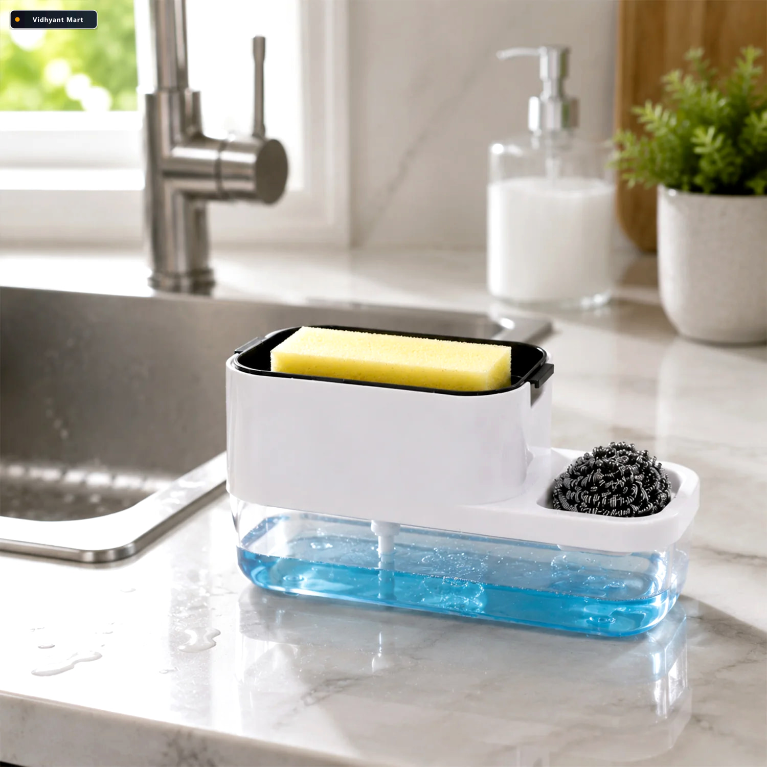 Vidhyant Mart Dish Soap Dispenser Sponge Holder Compact Durable 2