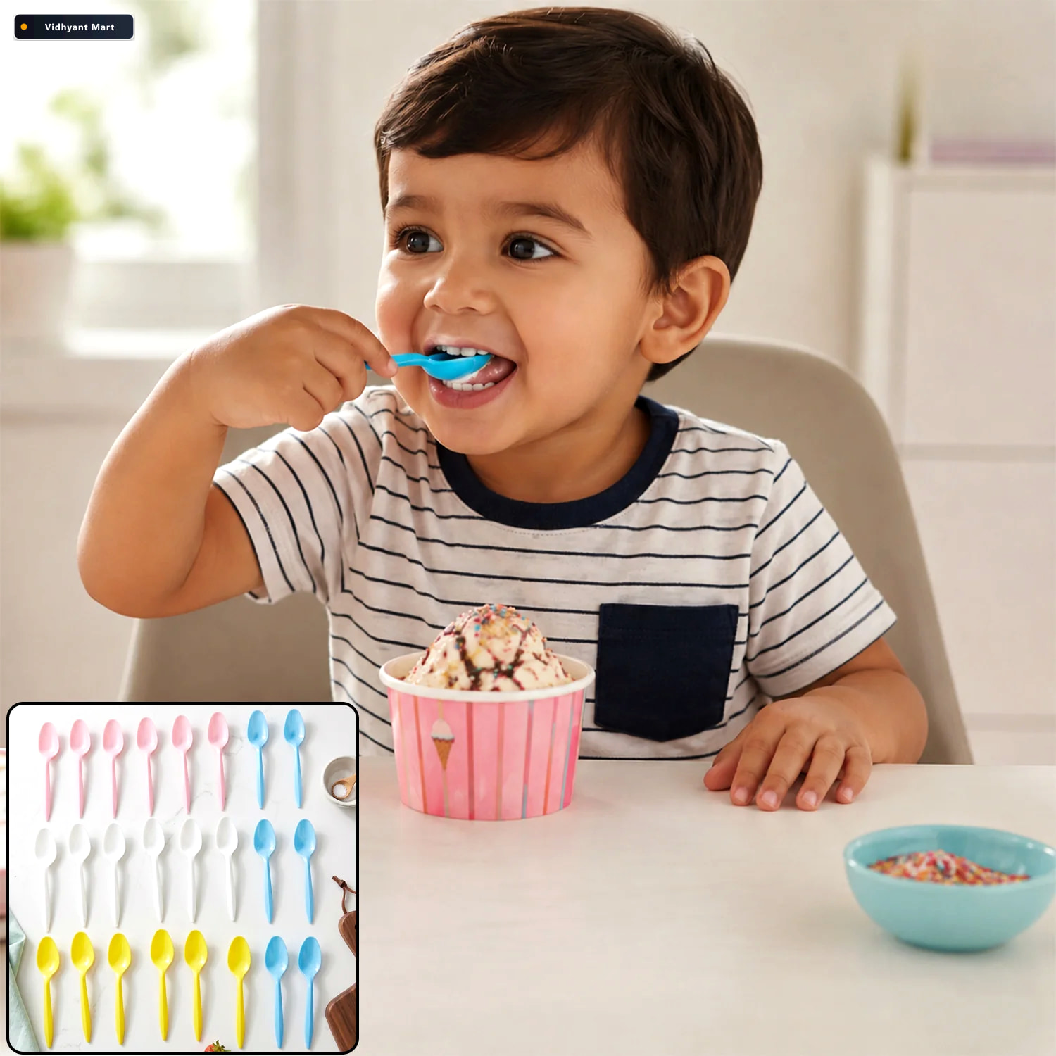 Vidhyant Mart Disposable Multicolor Plastic Spoon Set For Party 1