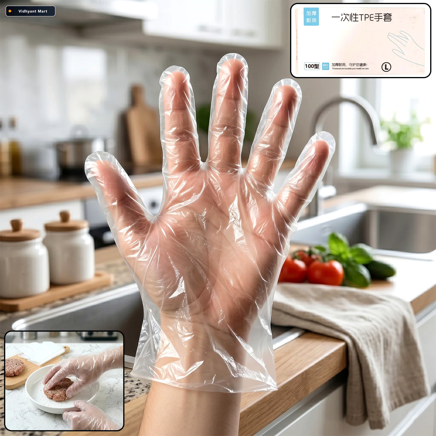 Vidhyant Mart Disposable Plastic Gloves Hygienic Food Cleaning P 1