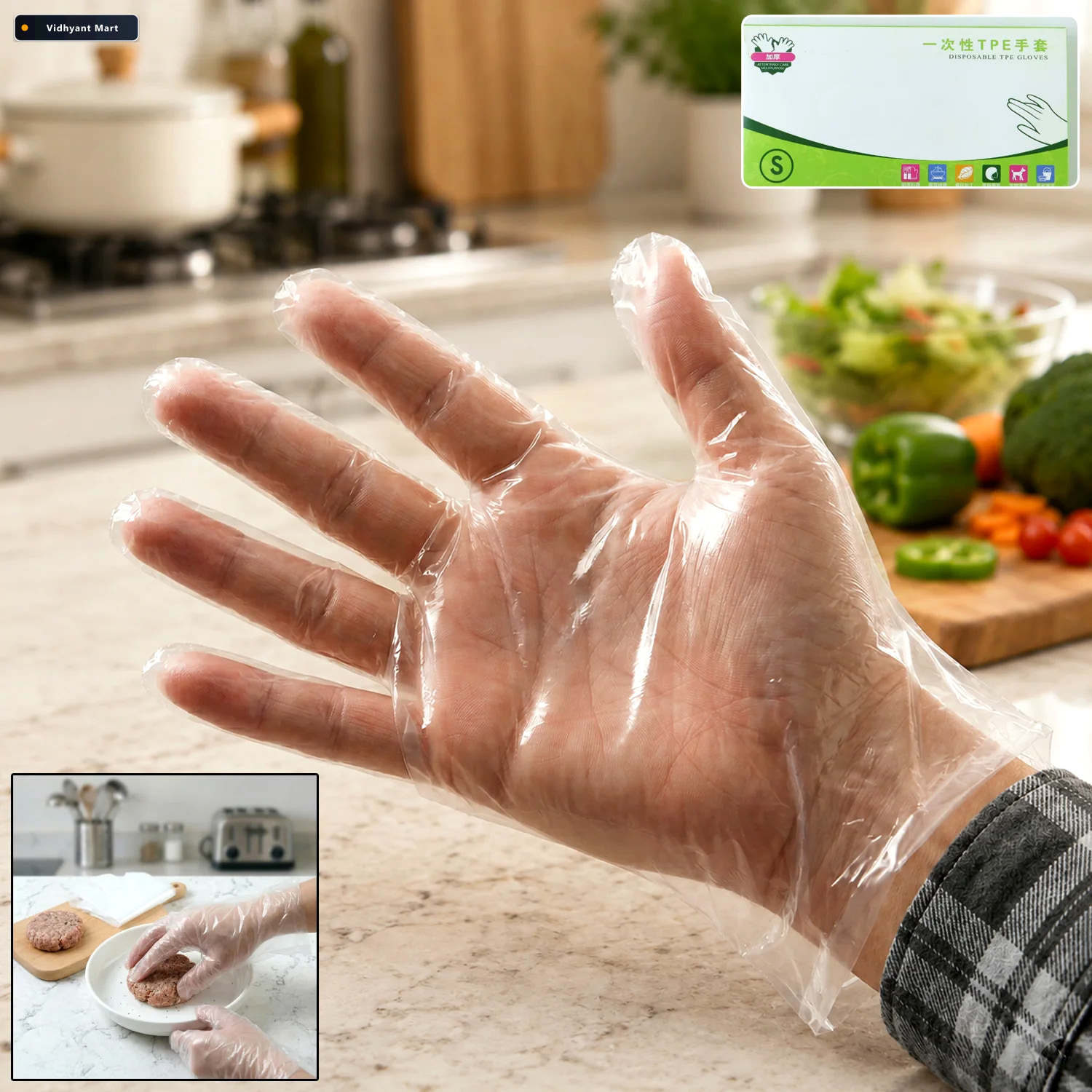 Vidhyant Mart Disposable Plastic Gloves Hygienic Practical For H 1