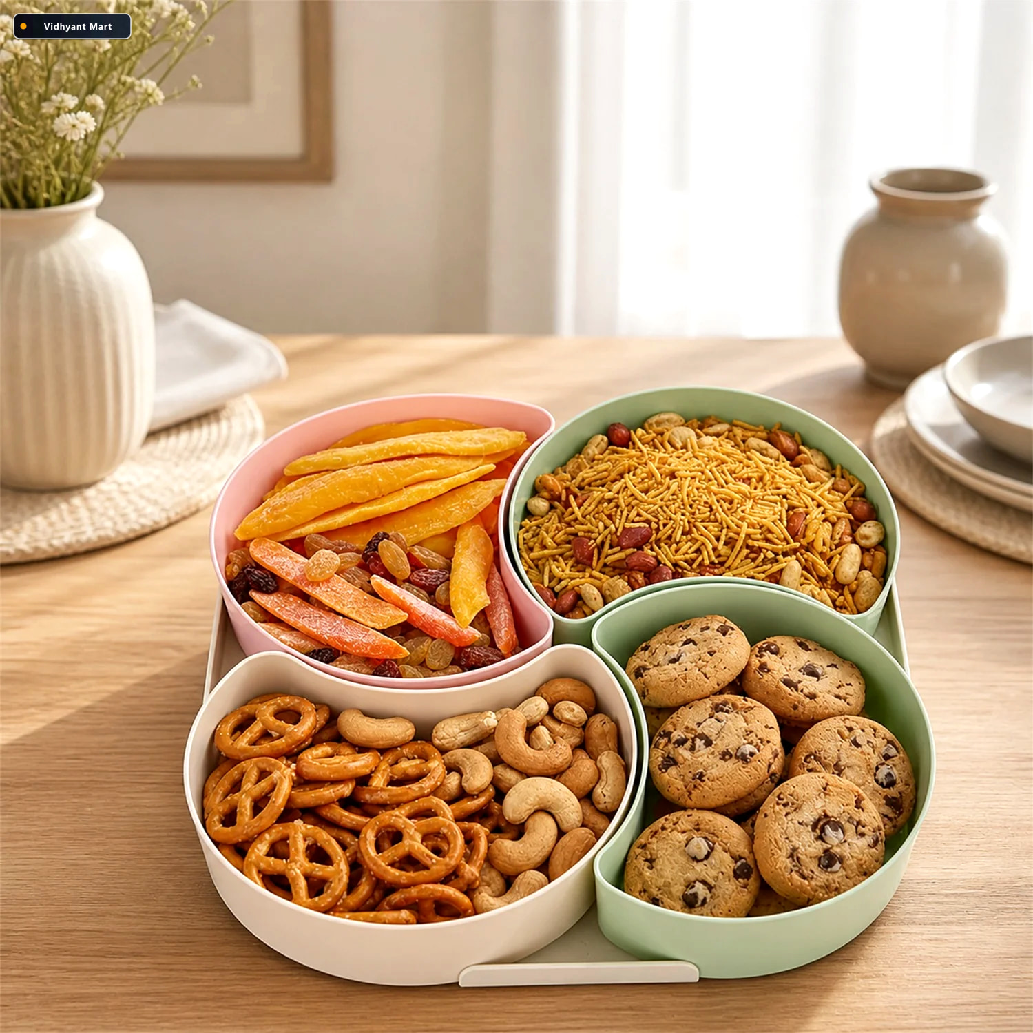Vidhyant Mart Divided Snack Box Rotating Dry Fruit Platter Lunch 1